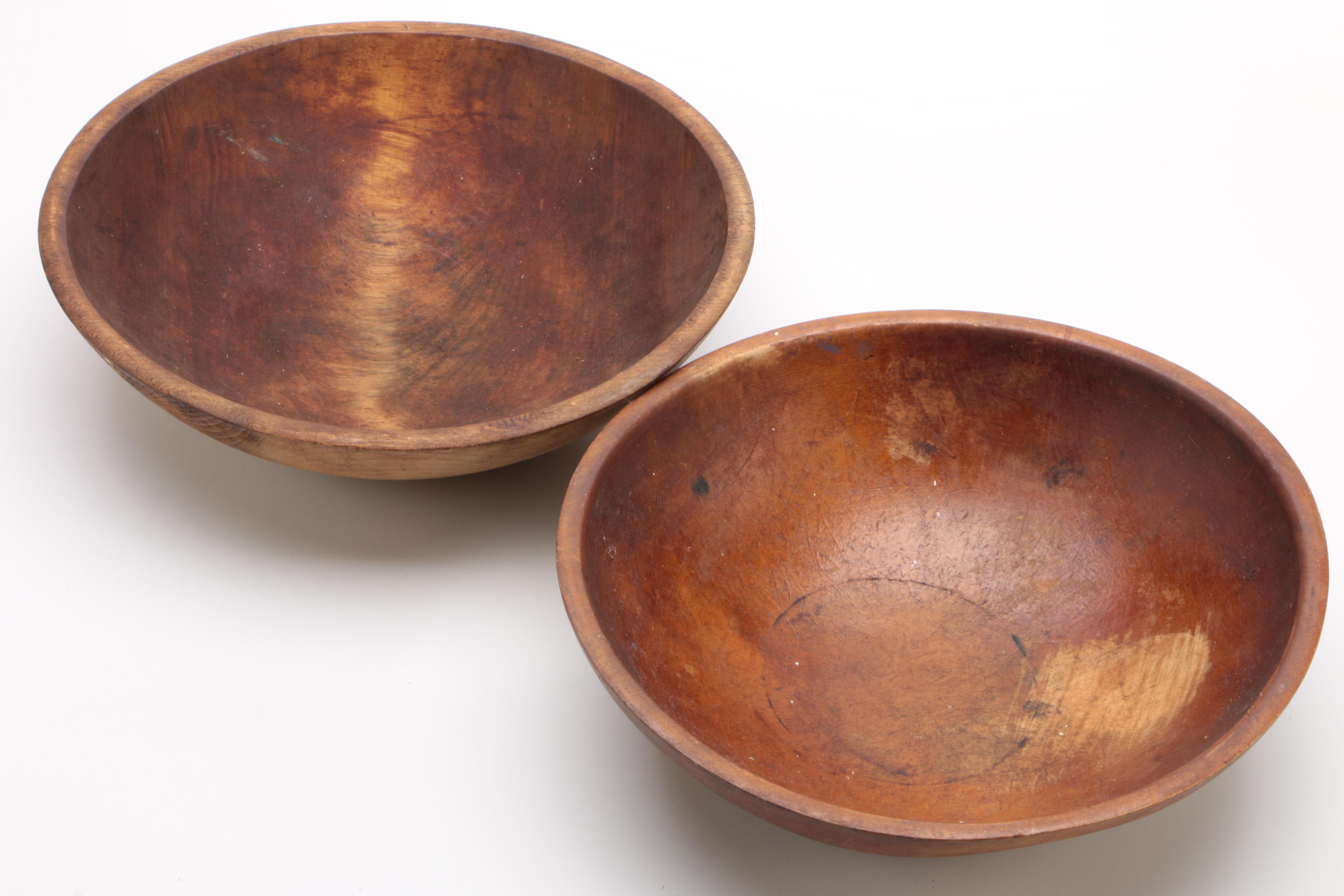 Two Primitive Wooden Dough Bowls, 19th Century