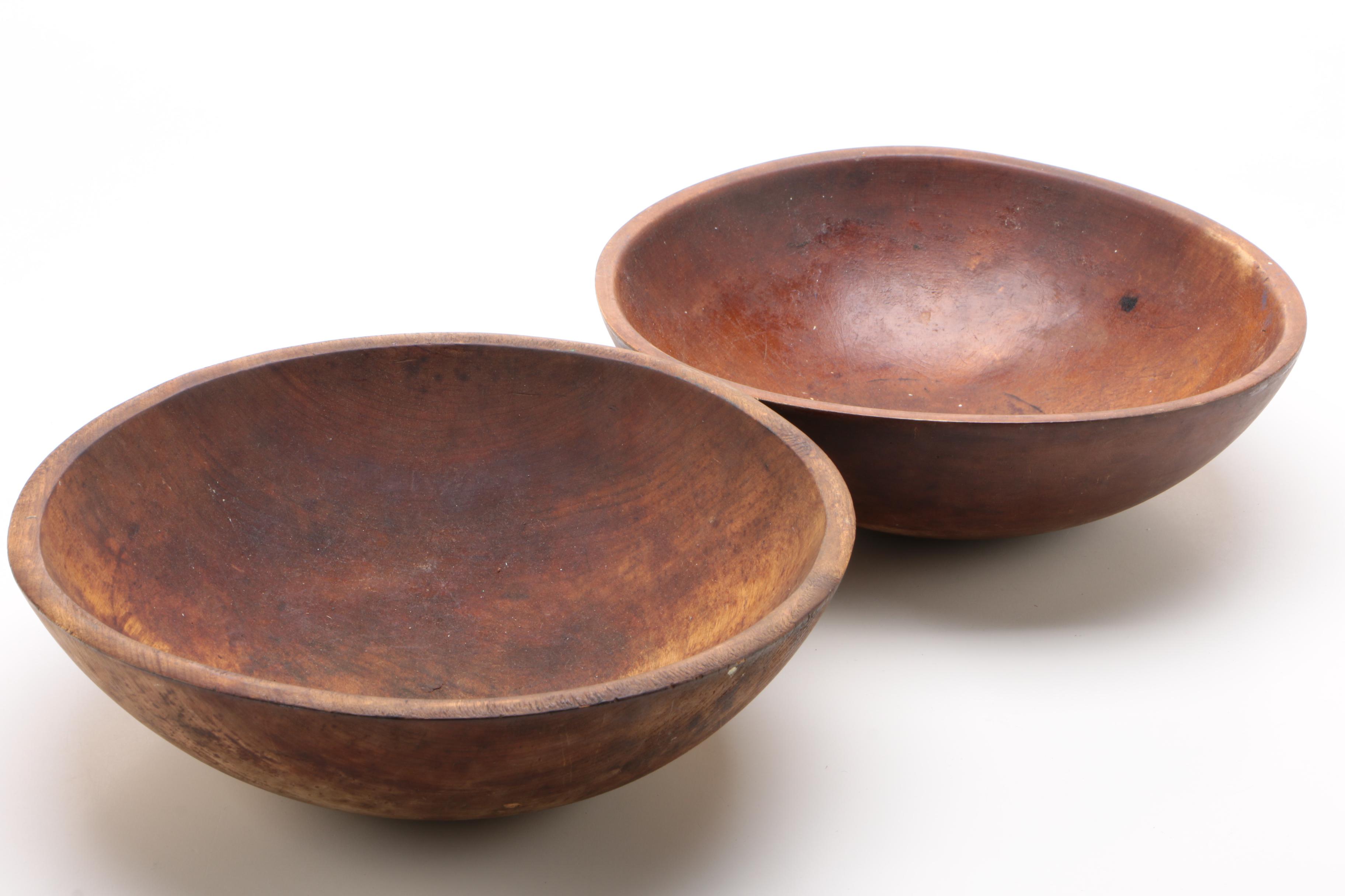 Two Primitive Wooden Dough Bowls, 19th Century