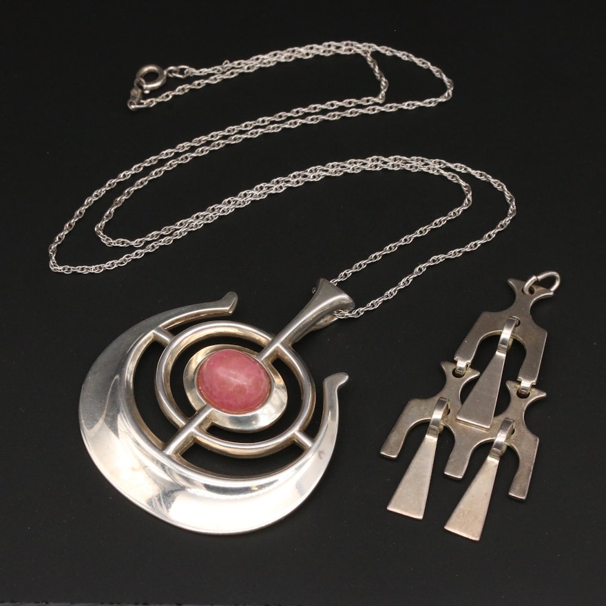 Modernist David Andersen Sterling Pendant and Rhodonite Necklace