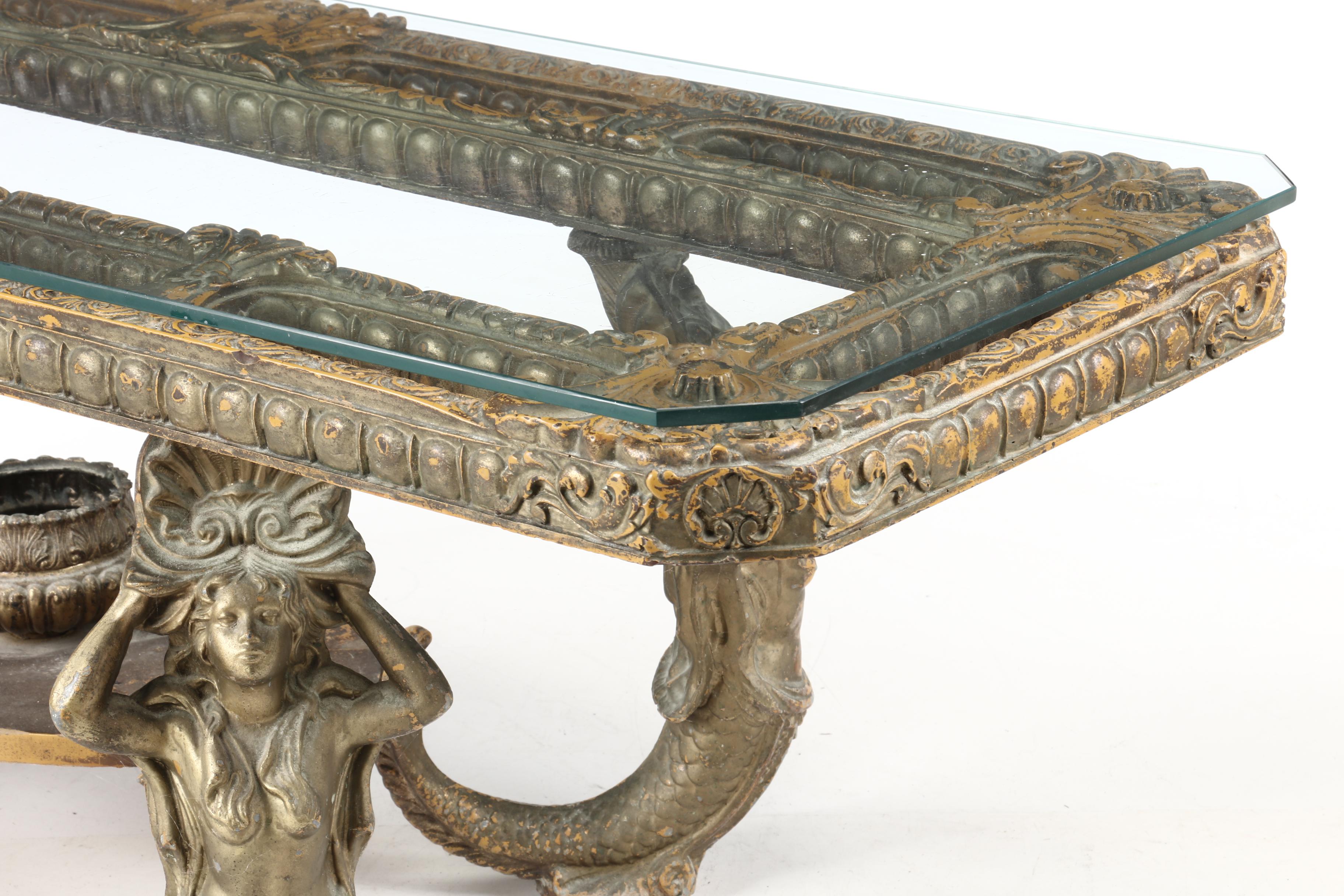 Vintage Hollywood Regency Coffee Table with Mermaids