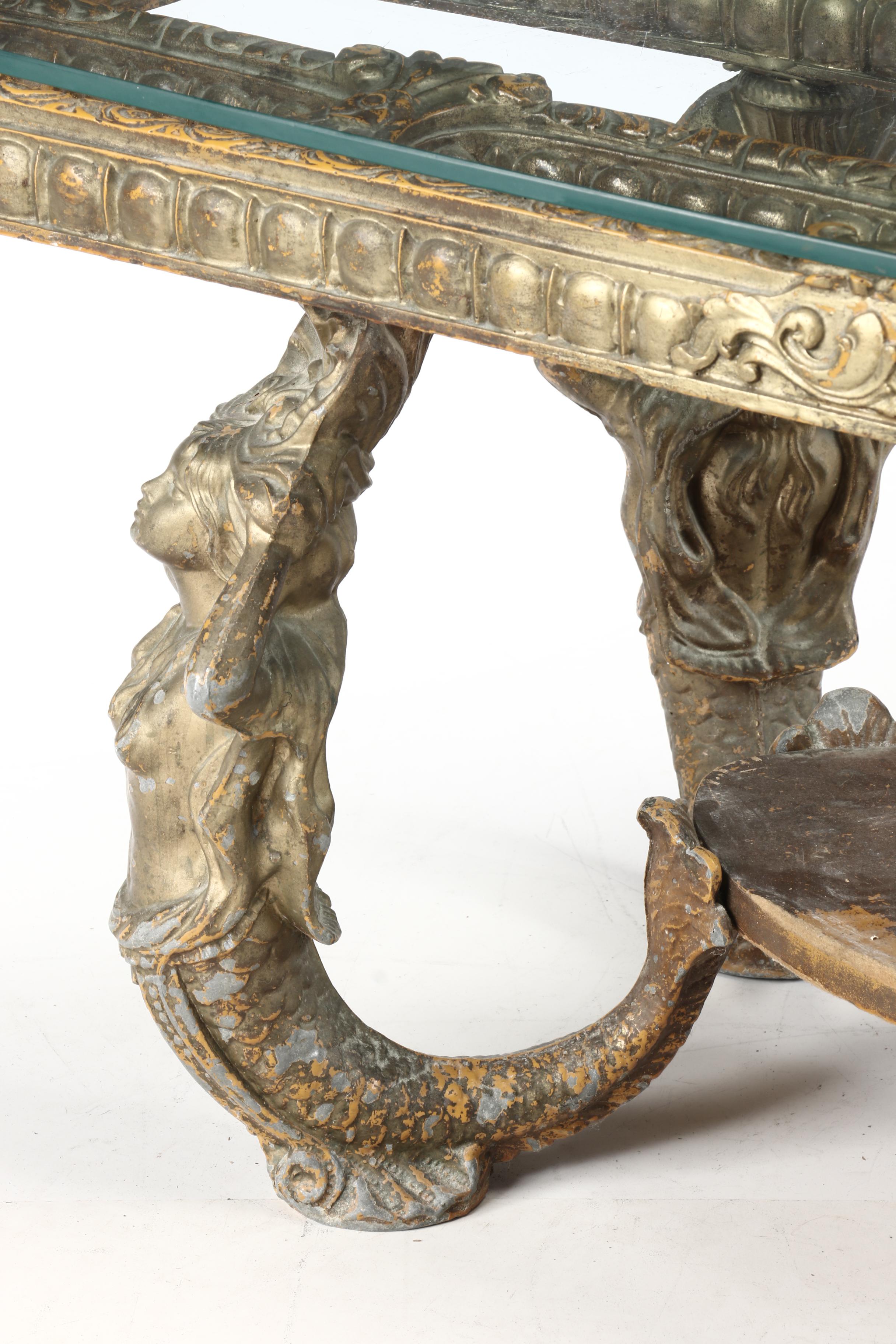 Vintage Hollywood Regency Coffee Table with Mermaids