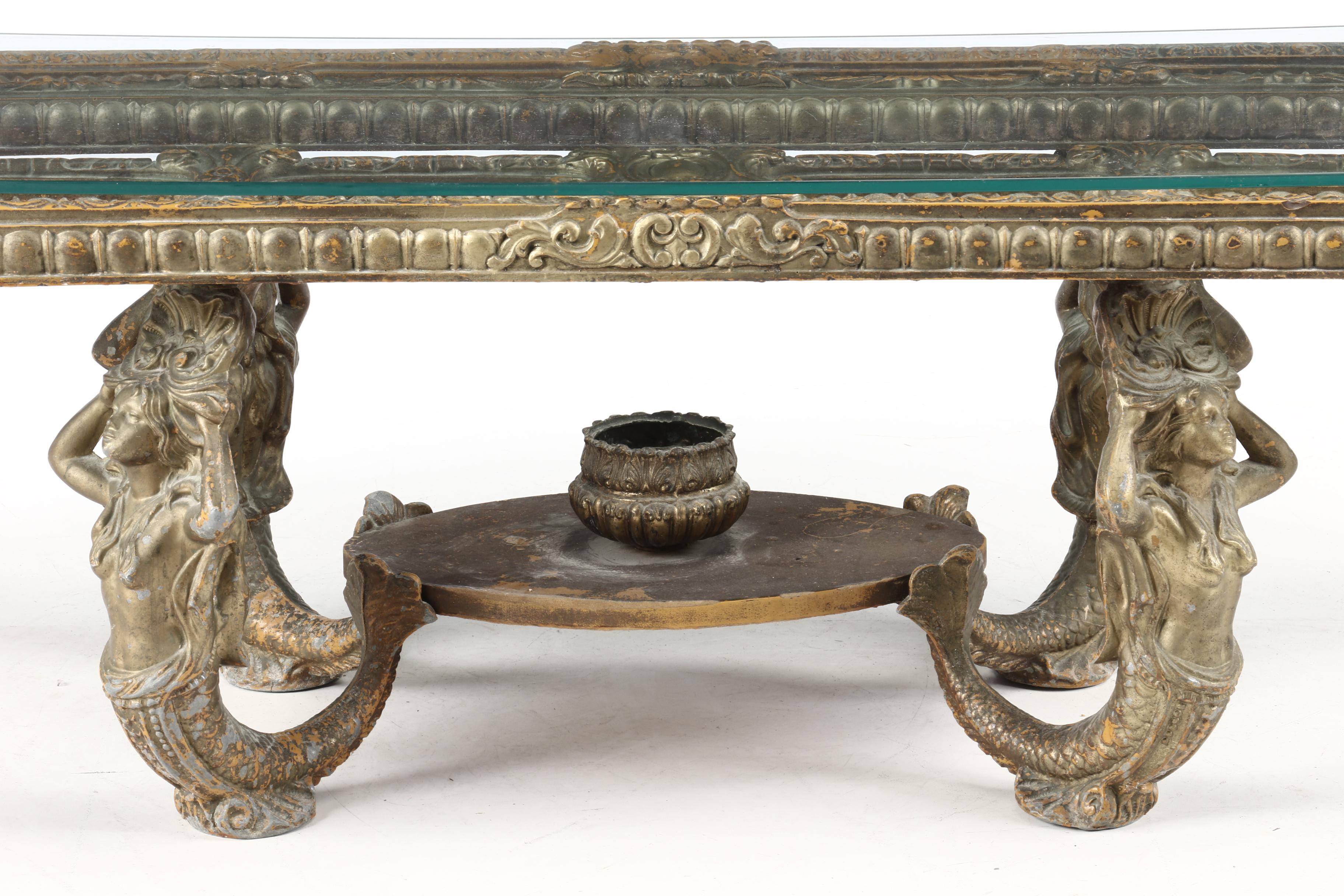 Vintage Hollywood Regency Coffee Table with Mermaids