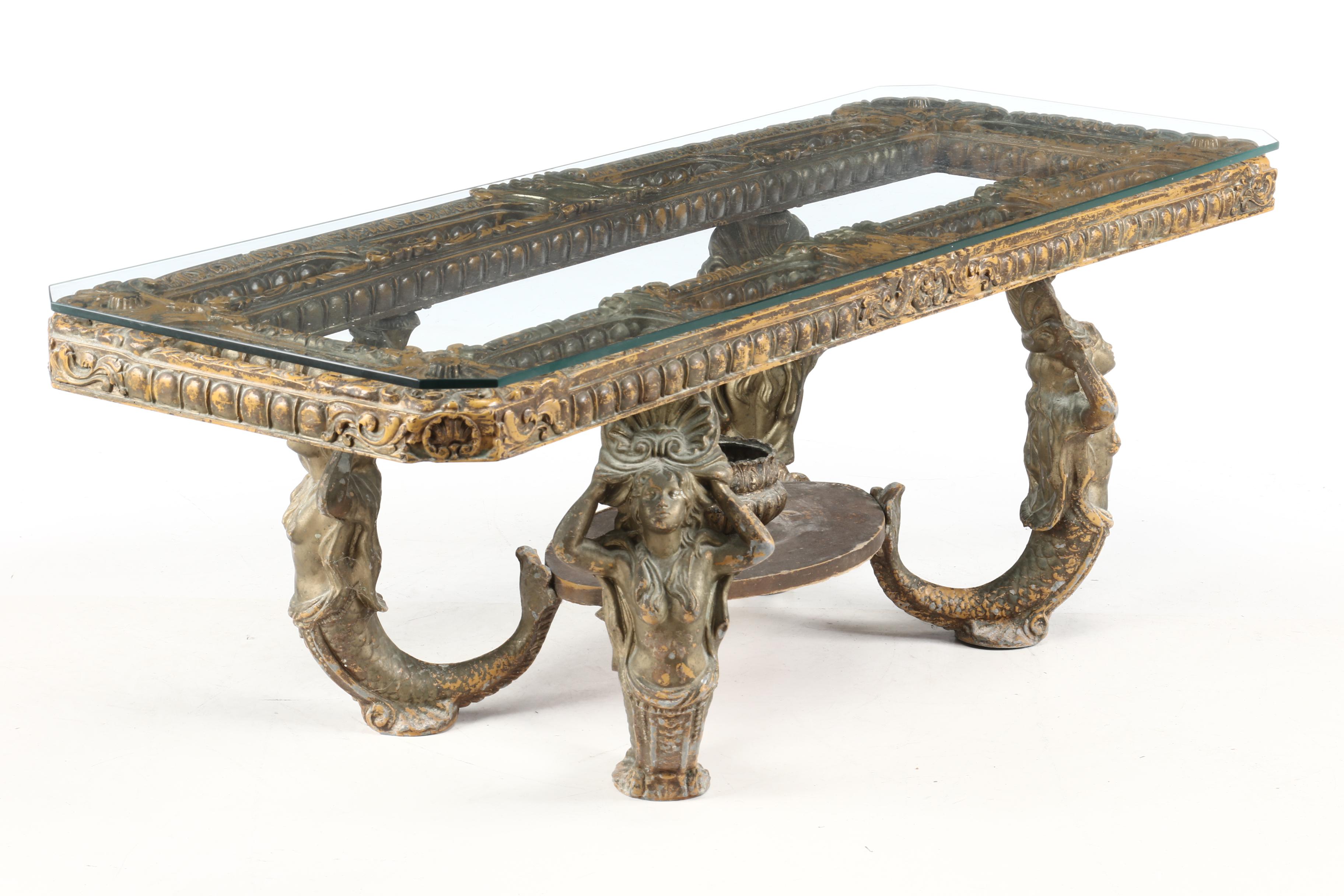 Vintage Hollywood Regency Coffee Table with Mermaids