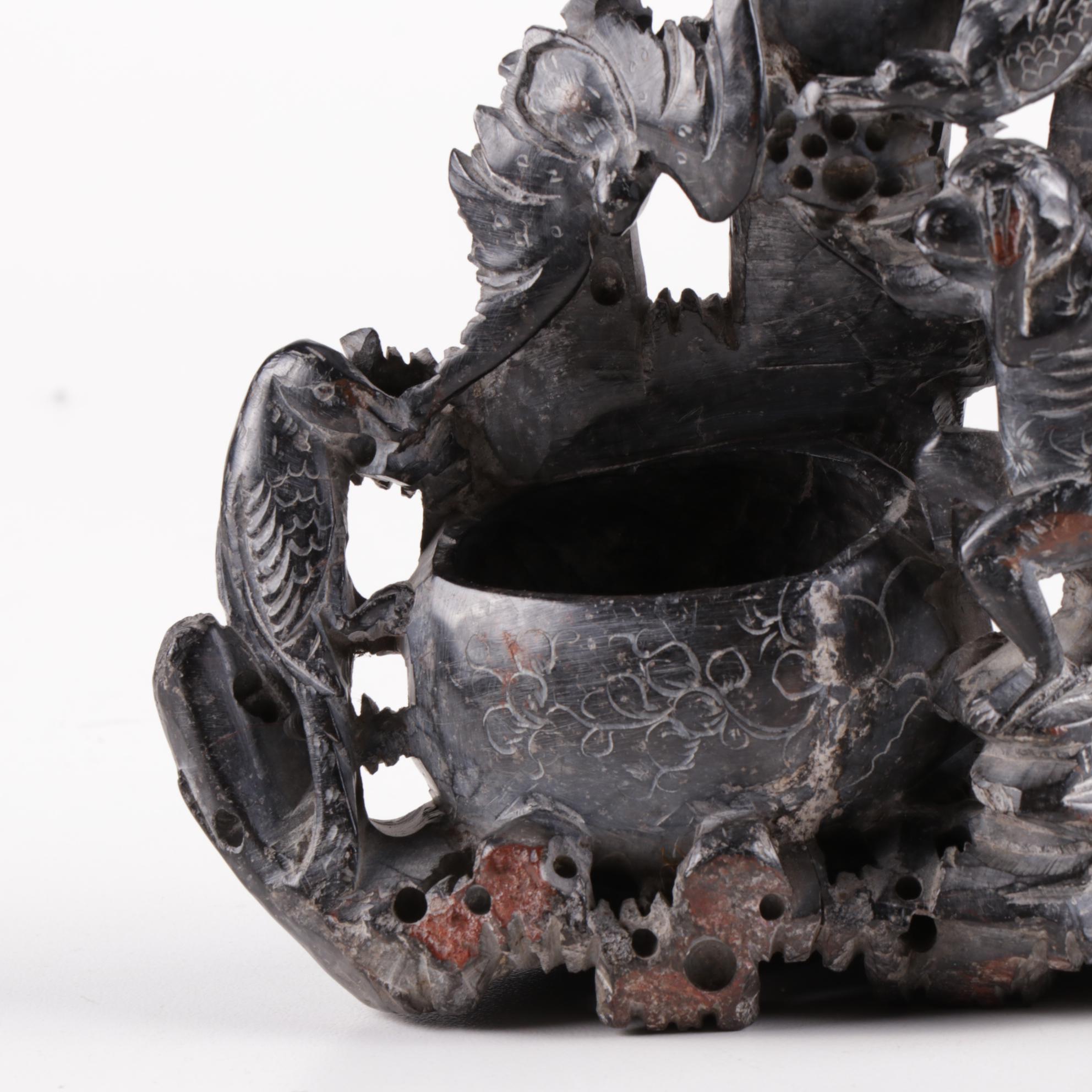 Chinese Carved Soapstone Inkwell, Vintage EBTH