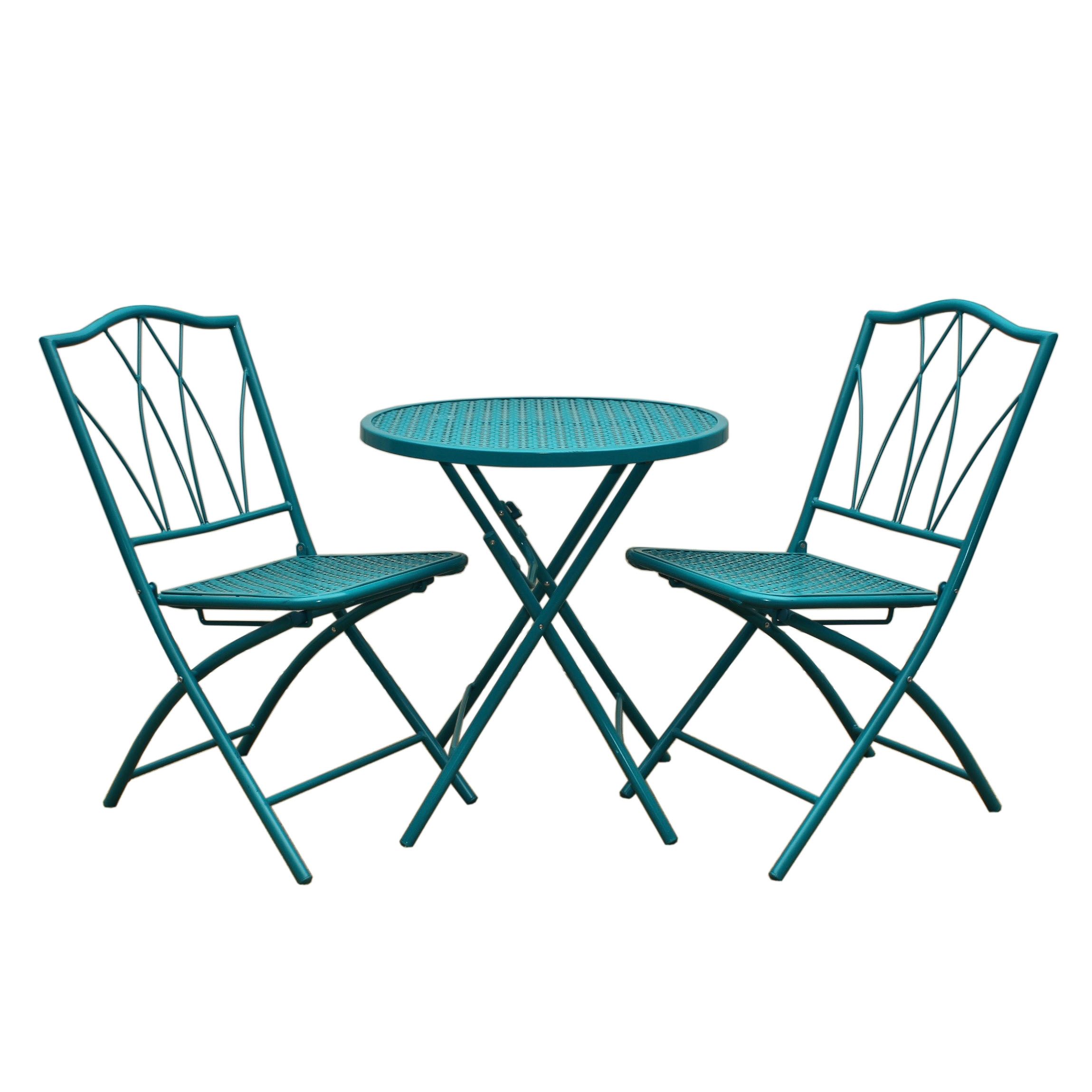 Contemporary Teal Metal Folding Bistro Dining Set