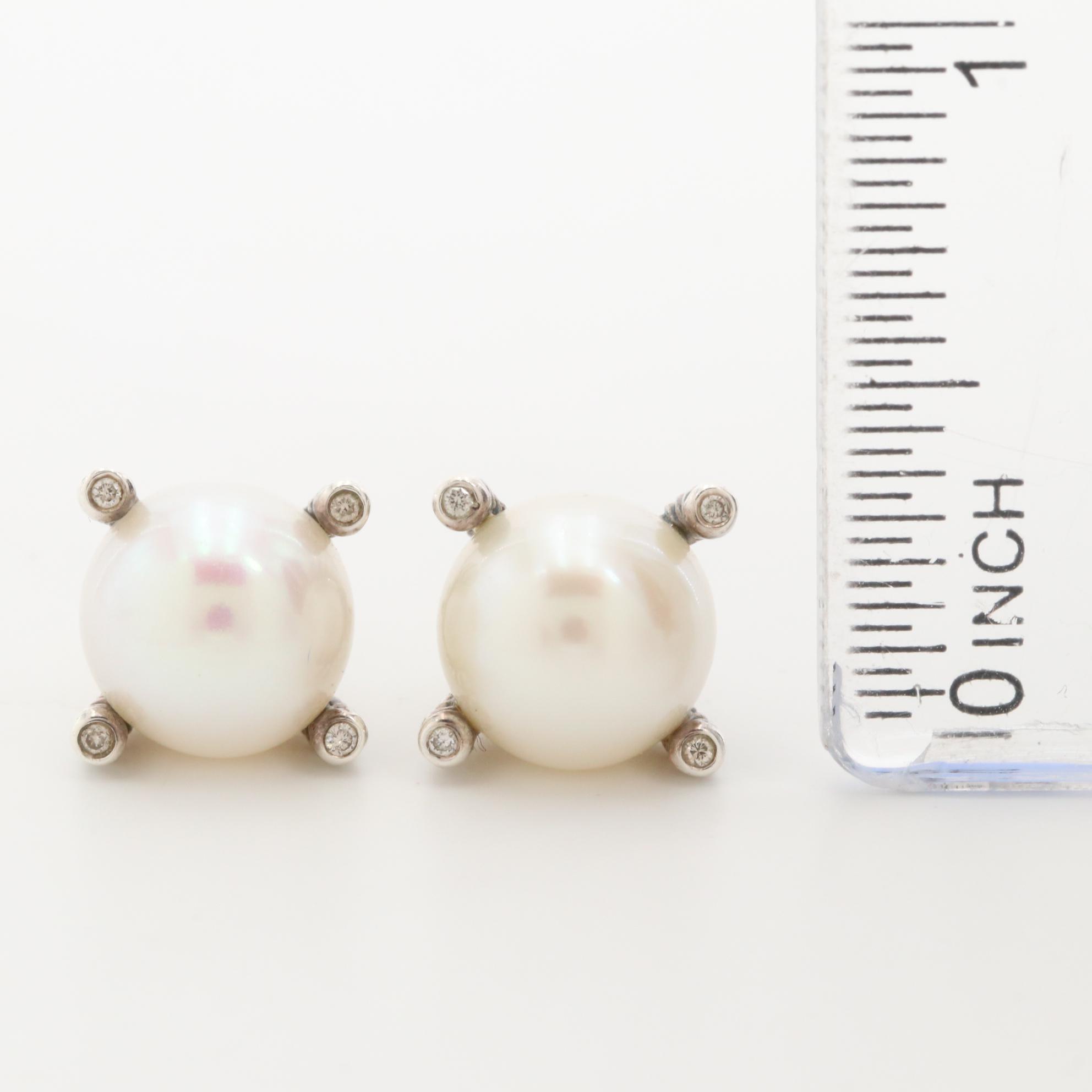 David Yurman Sterling Silver Cultured Pearl Cable Collectibles" Stud Earrings