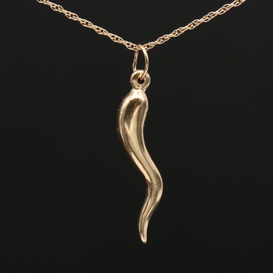 14K Yellow Gold Cornicello Pendant Necklace