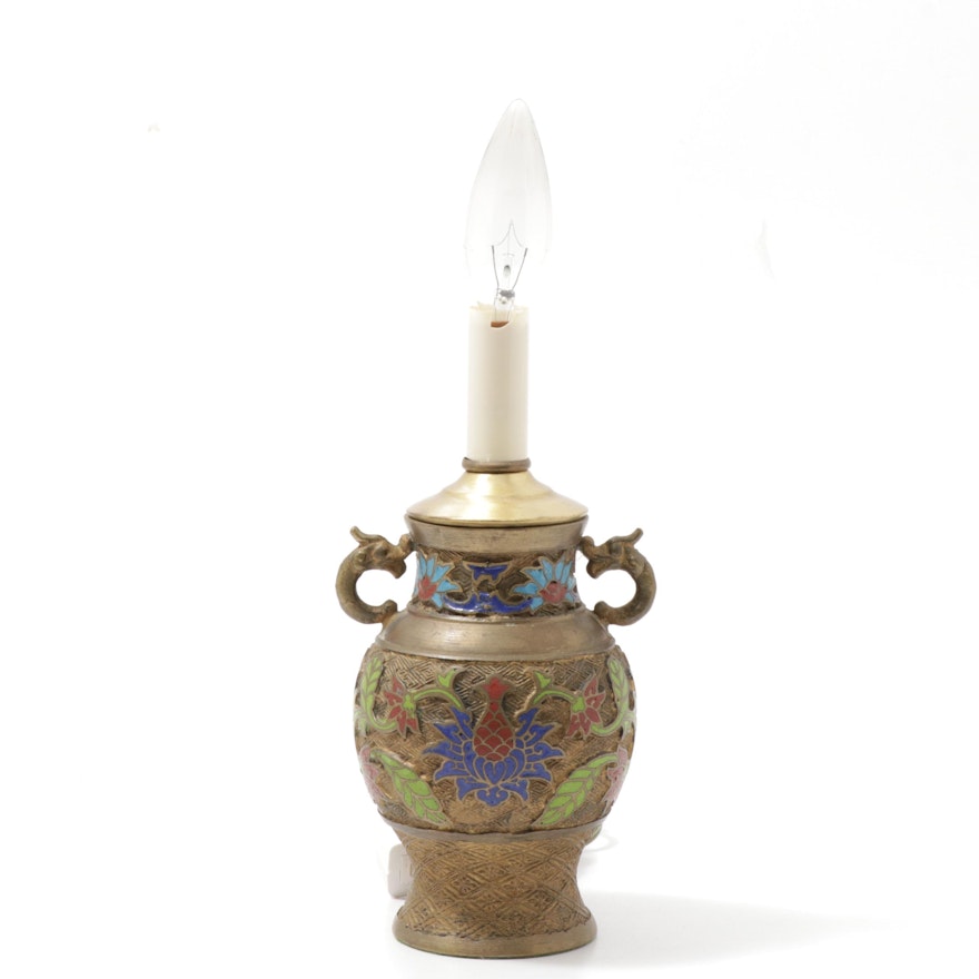 Converted Champlevé Brass Vase Table Lamp, Early 20th Century