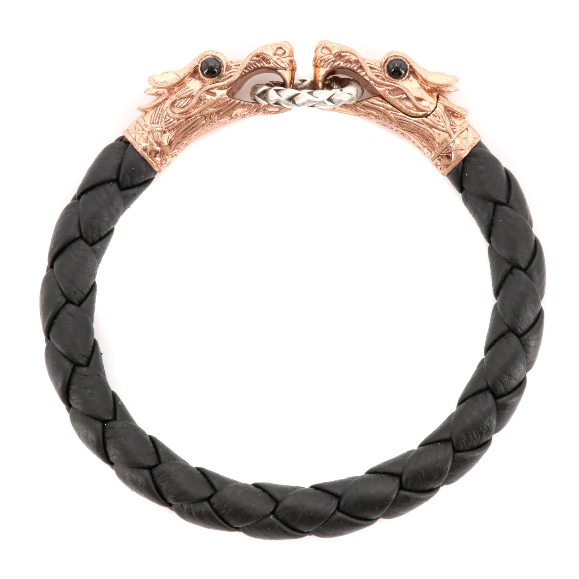 John Hardy "Legends Naga" Bronze and Sterling Black Onyx and Leather Bracelet