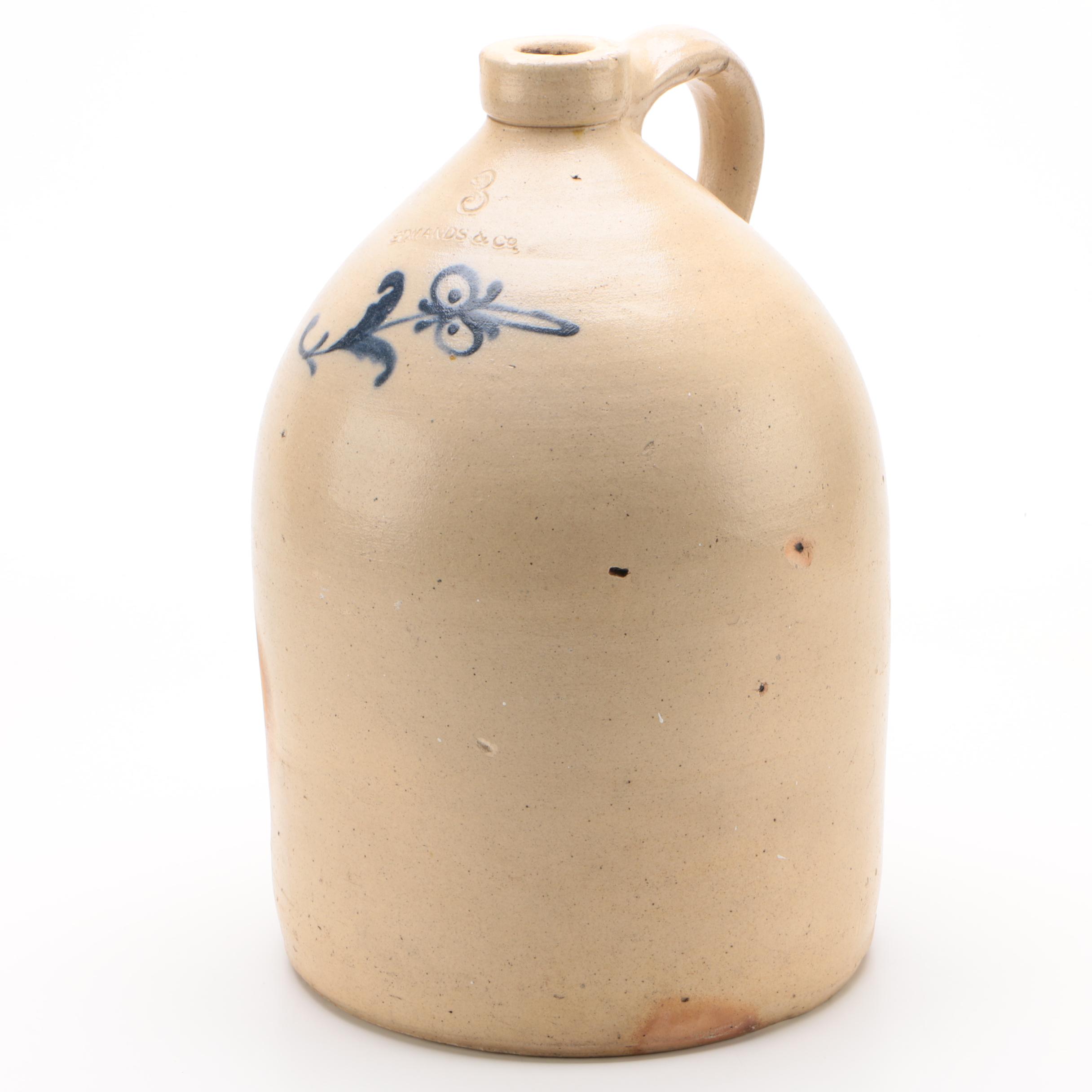 Edmunds & Co. 3 Gallon Salt-Glazed Stoneware Jug, Late 19th Century