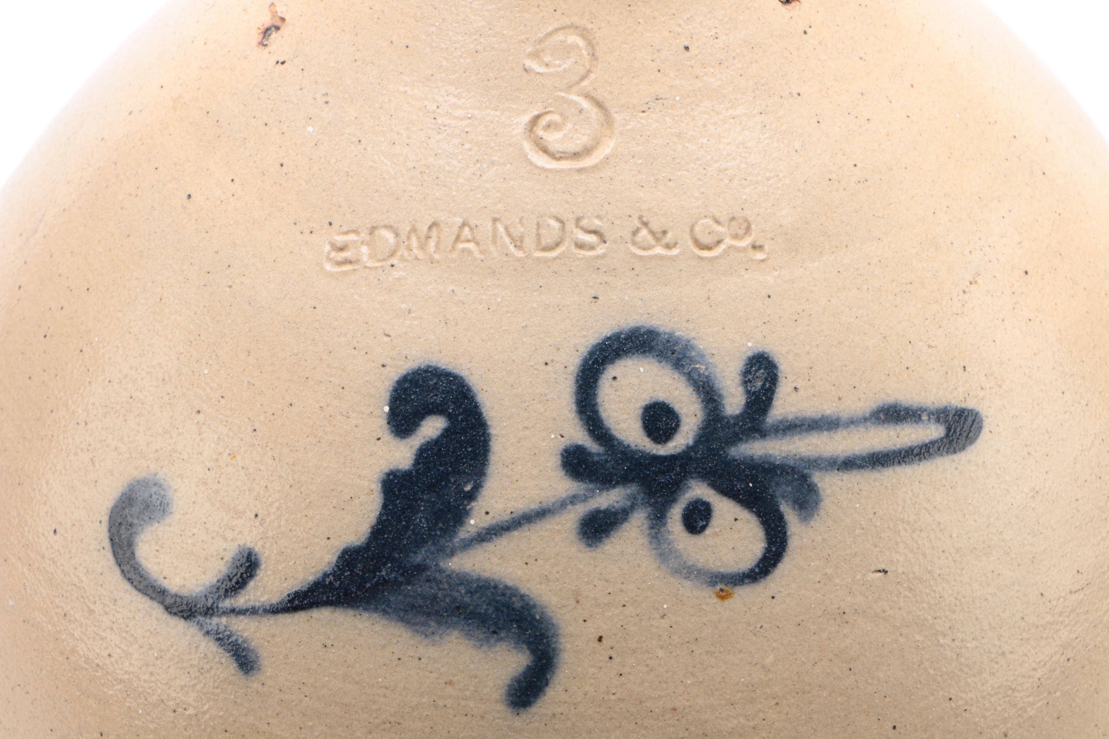 Edmunds & Co. 3 Gallon Salt-Glazed Stoneware Jug, Late 19th Century