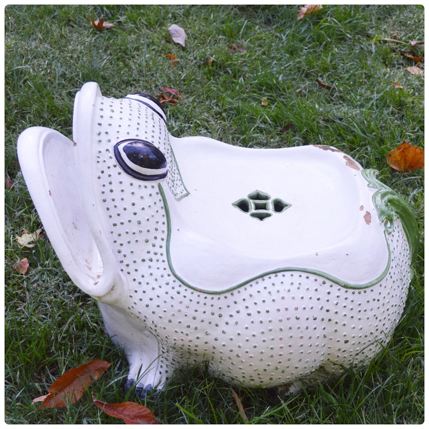 Glazed Terracotta Frog Garden Seat, Vintage