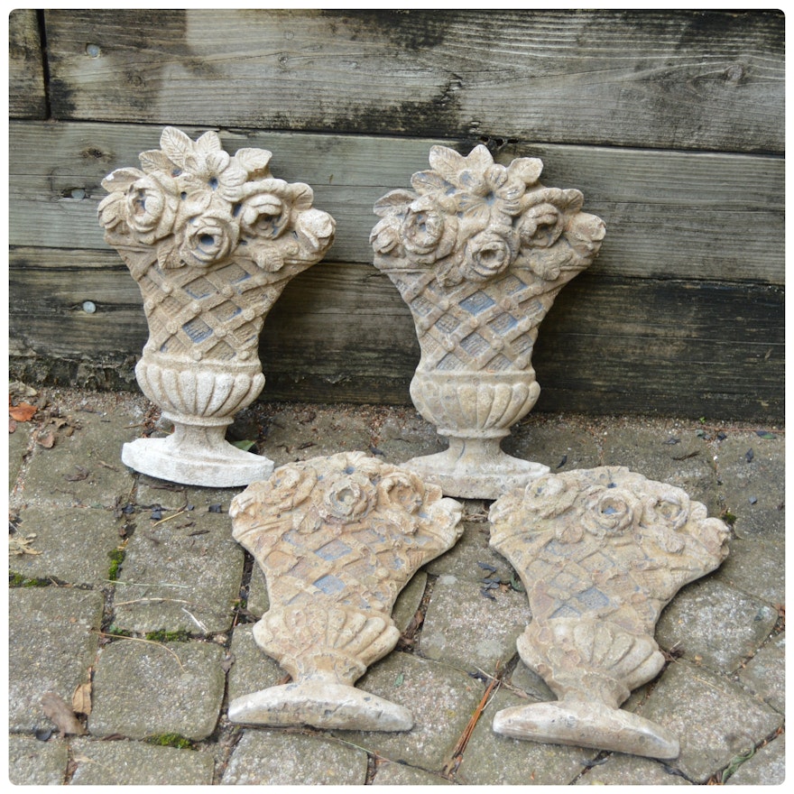 Reproduction Concrete Floral Wall Decor, Set of Four, Vintage