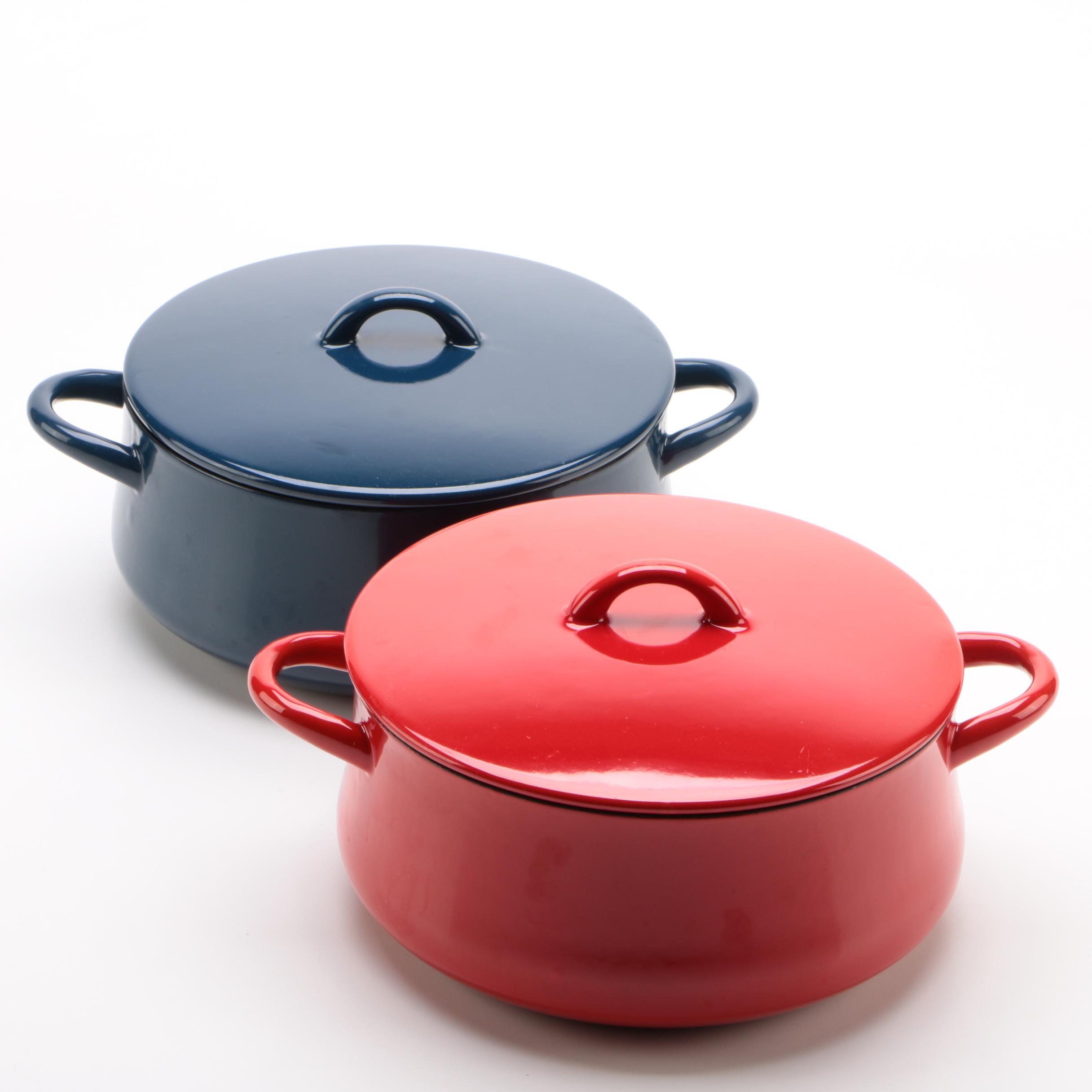 Dansk Red and Navy Enameled Cast Iron Dutch Ovens