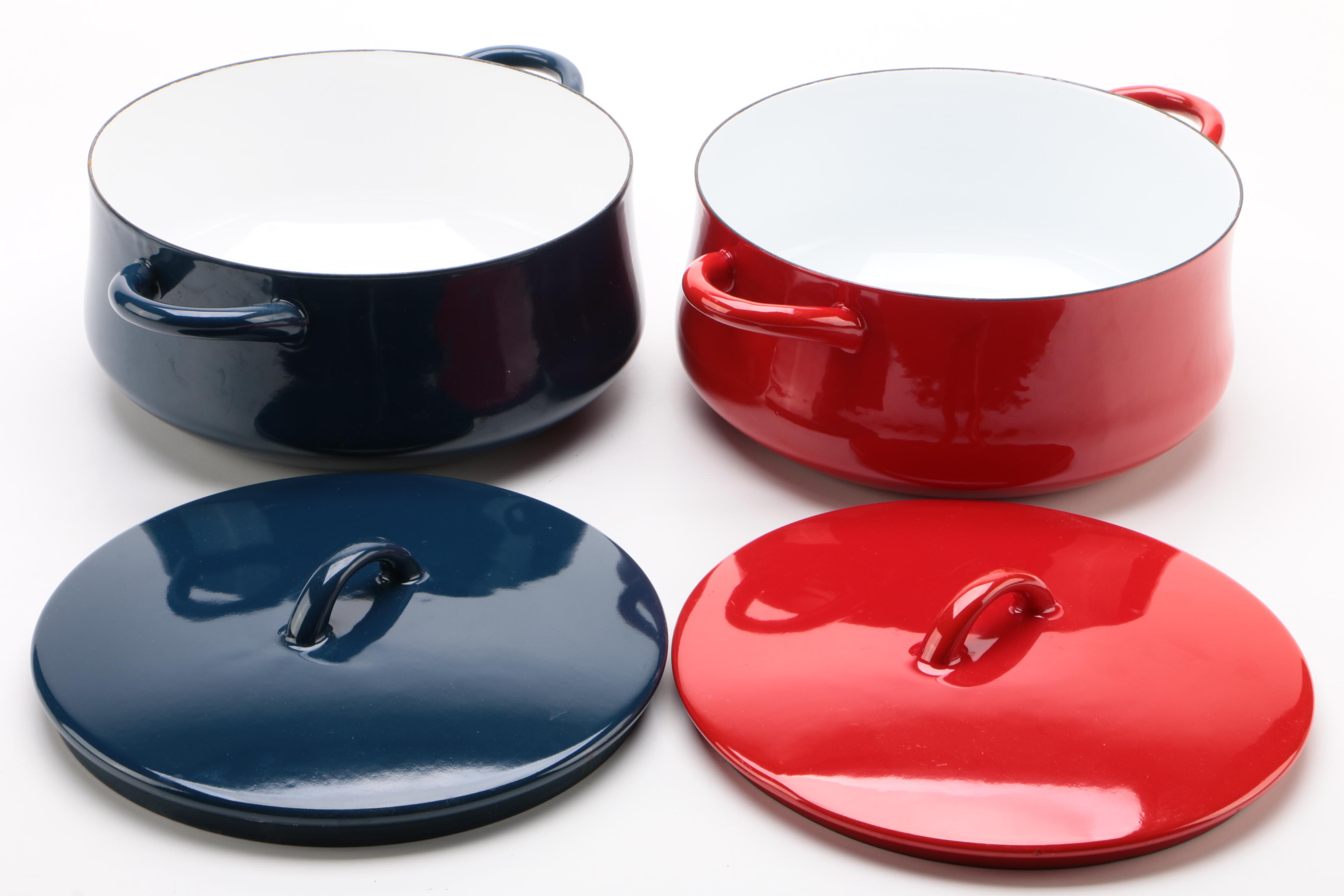 Dansk Red and Navy Enameled Cast Iron Dutch Ovens