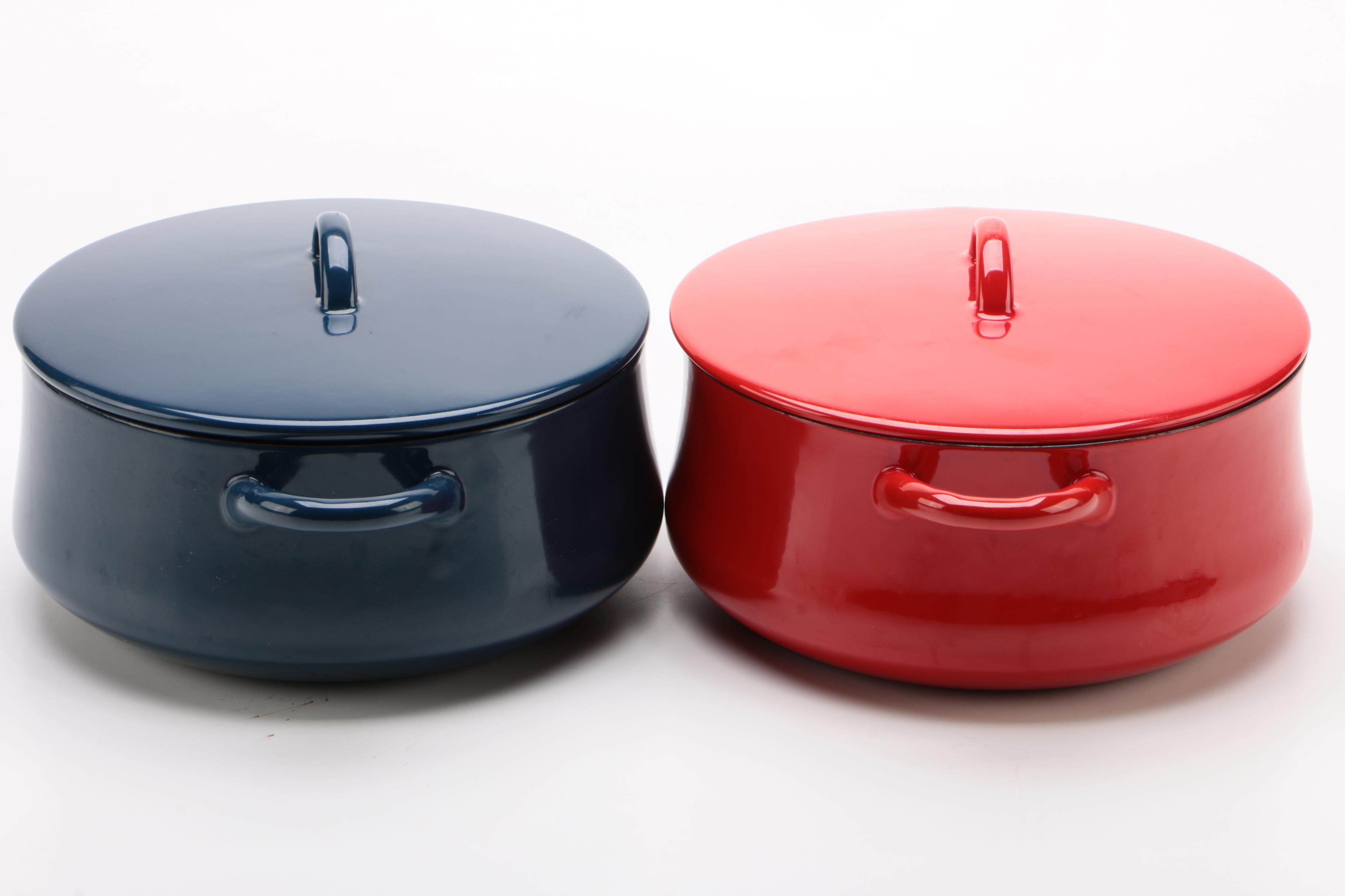 Dansk Red and Navy Enameled Cast Iron Dutch Ovens