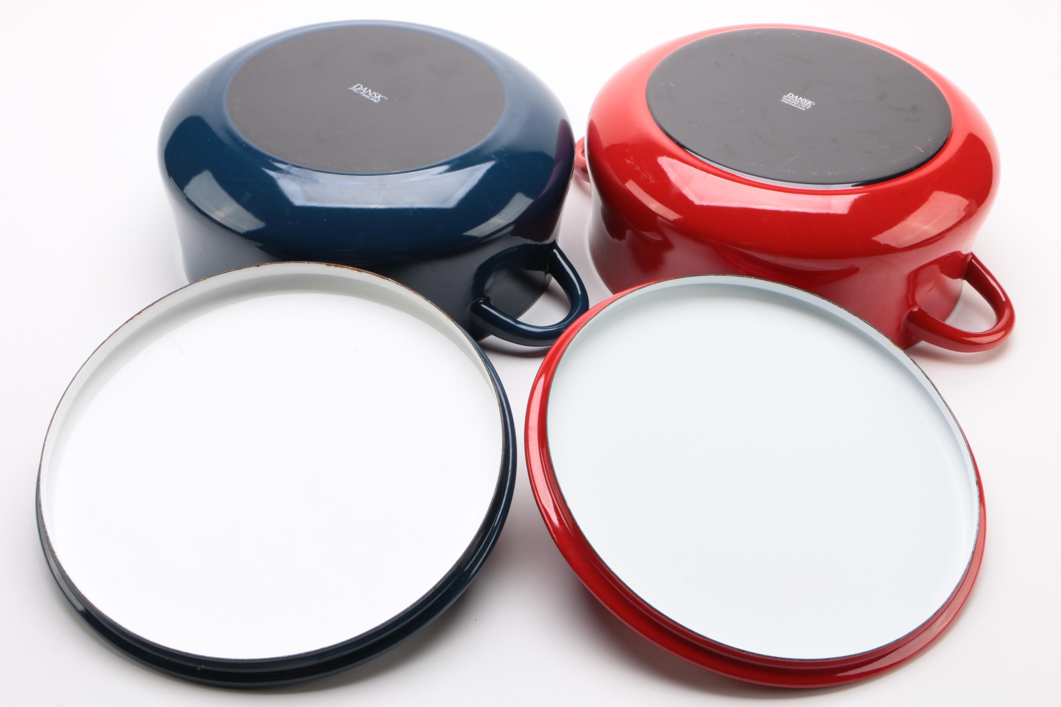 Dansk Red and Navy Enameled Cast Iron Dutch Ovens