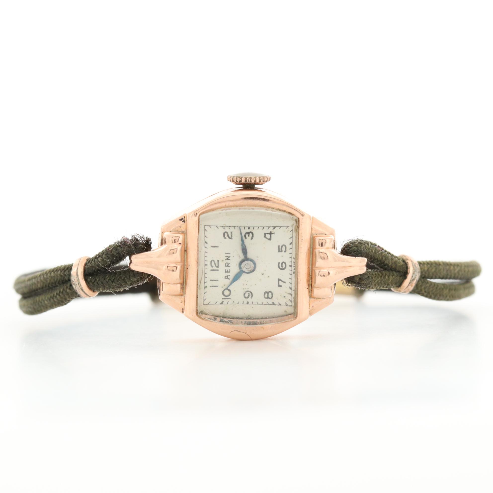 Vintage Aerni 14K Rose Gold Stem Wind Watch