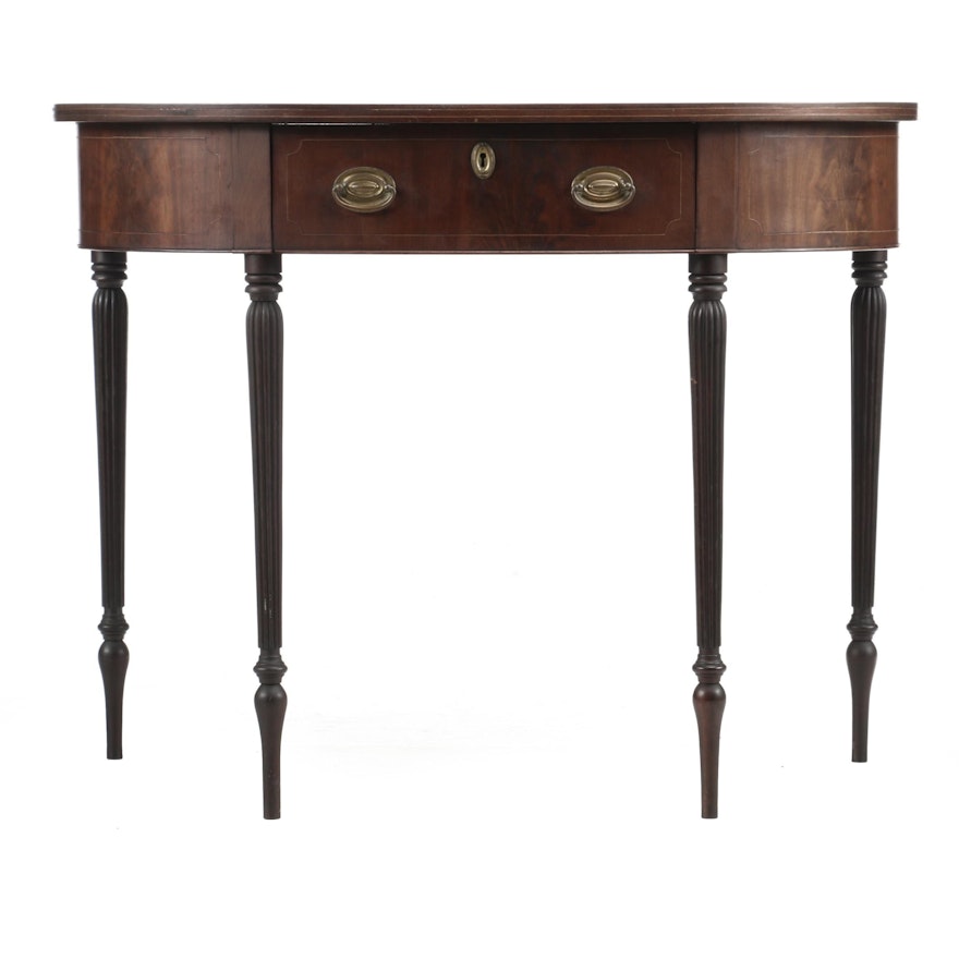 Federal Style String-Inlaid Mahogany Console Table, Late 19th Century