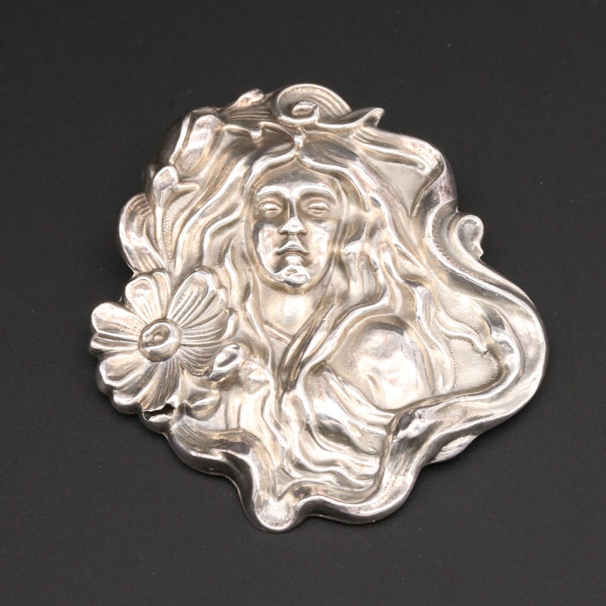 Art Nouveau Sterling Silver Repoussé Brooch