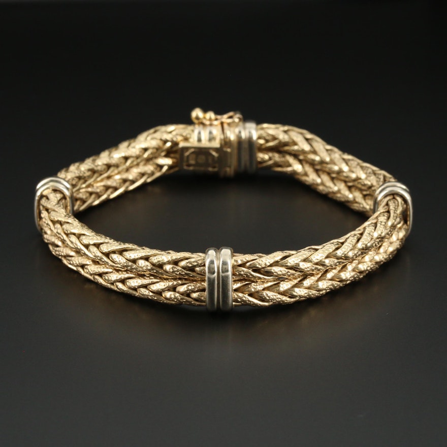 14K Yellow Gold Double Row Wheat Link Bracelet