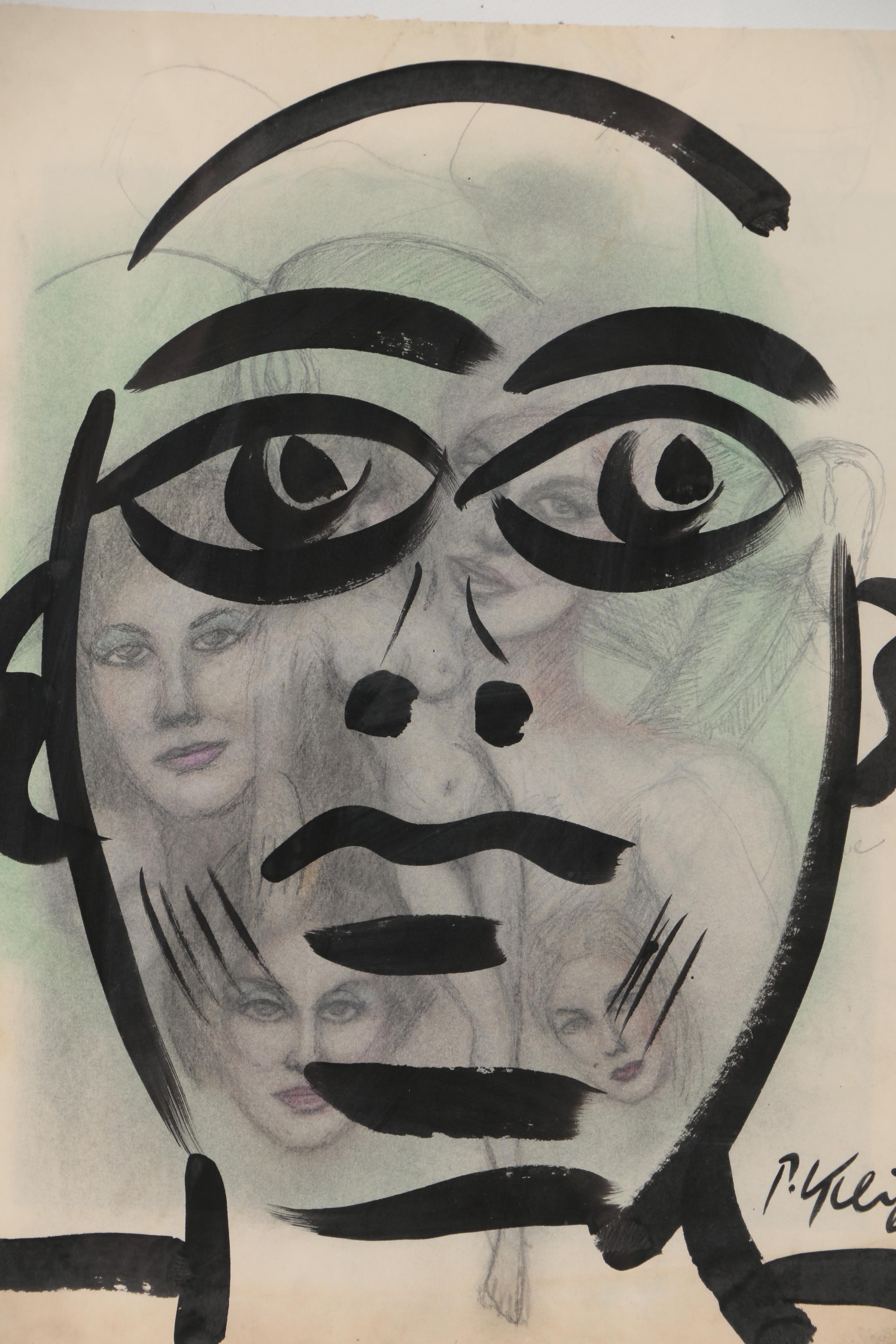 Peter Keil Figural Mixed Media Painting, 1965