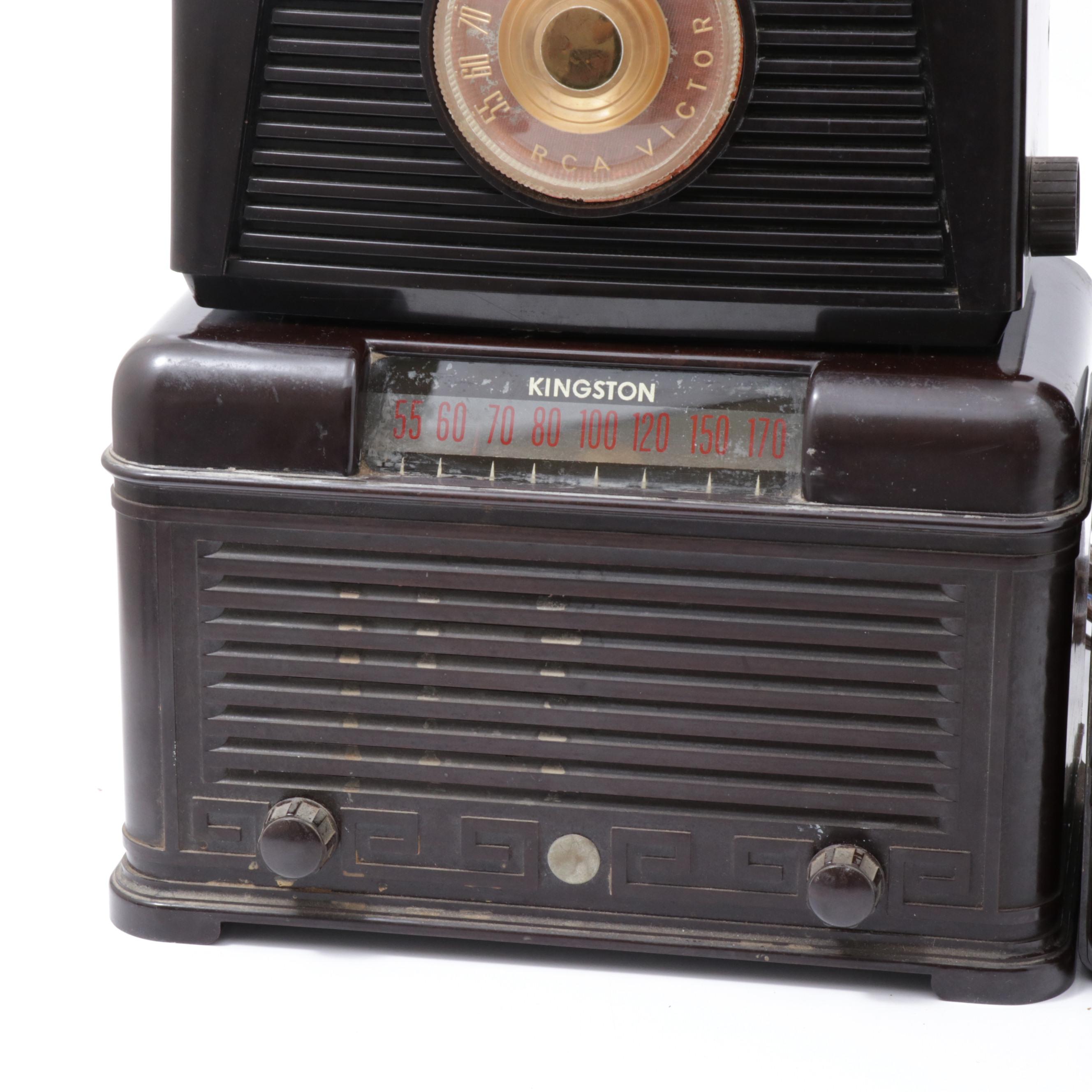 Emerson, RCA Victor, Airline and Kingston Bakelite Tube Radios, Mid-Century
