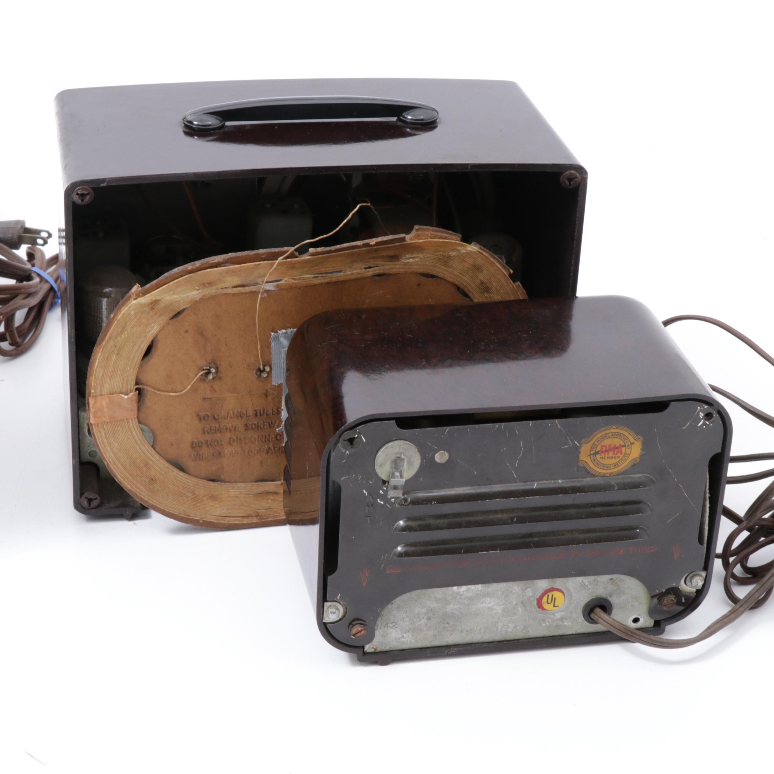Emerson, RCA Victor, Airline and Kingston Bakelite Tube Radios, Mid-Century