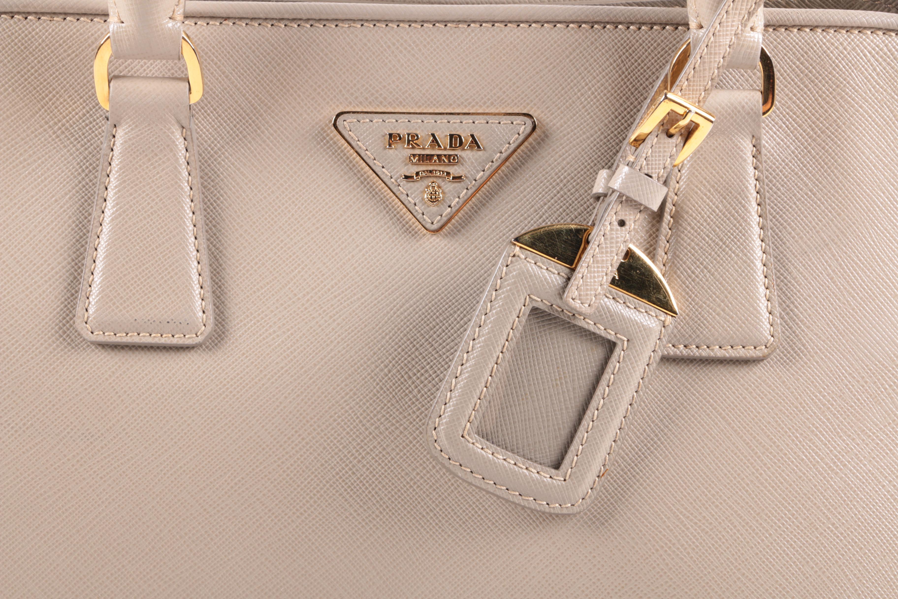 Prada Argilla Lux Saffiano Leather Bauletto Dome Satchel