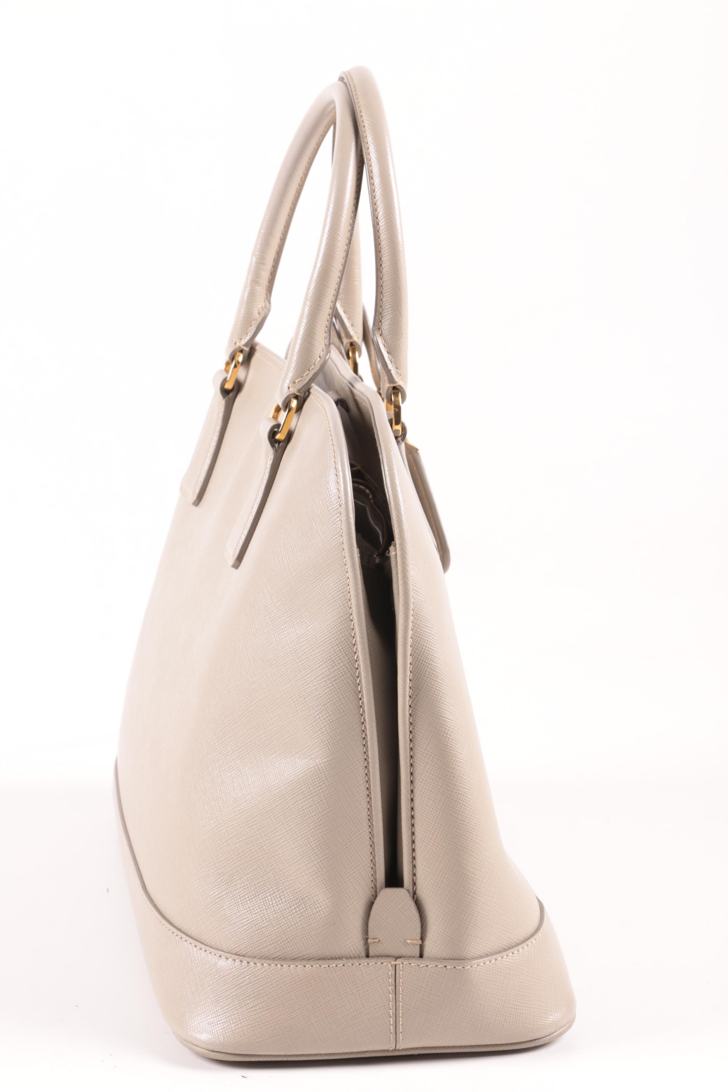 Prada Argilla Lux Saffiano Leather Bauletto Dome Satchel