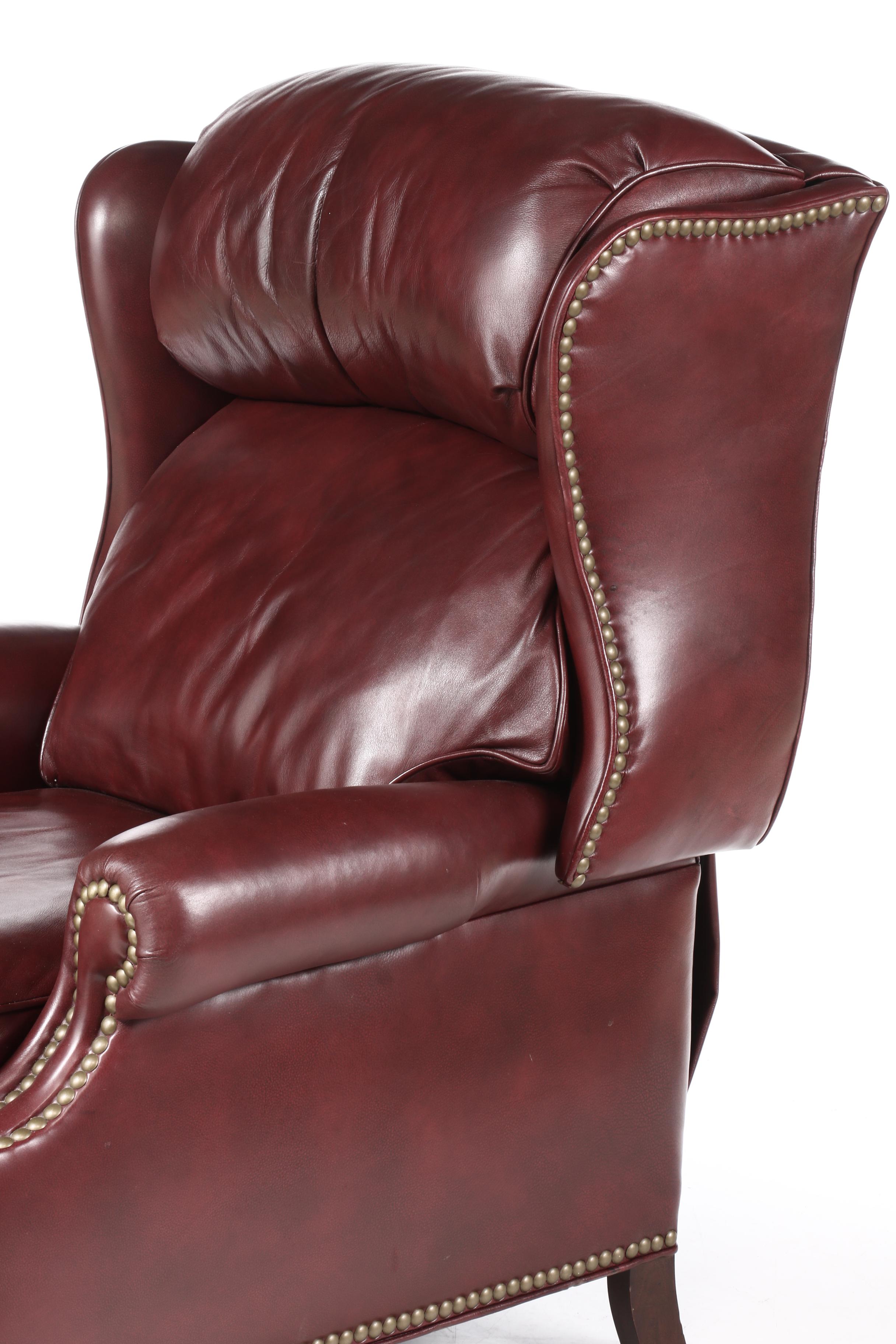 Hancock and Moore Leather Reclining Wing Chair, Late 20th Century