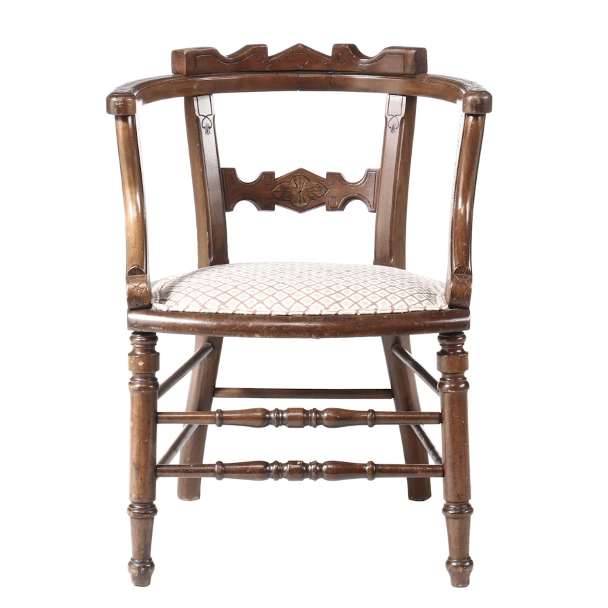 Victorian Eastlake Ebonized Finish Upholstered Arm Chair, Late 19th Century