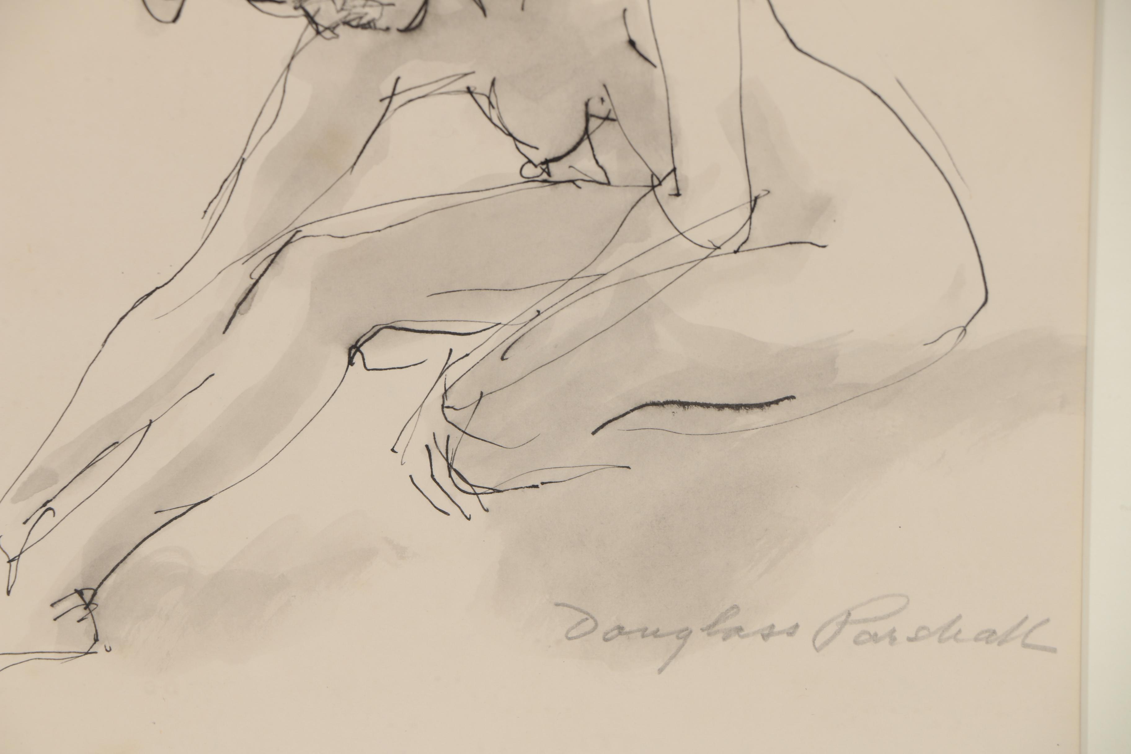 Douglass Parshall Ink Drawing "Nude Reaching Over #2"
