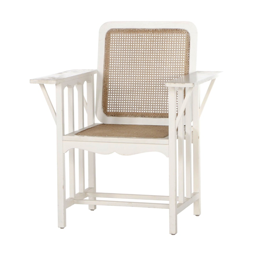 Arts and Crafts White-Painted Oak and Caned "McKinley" Armchair