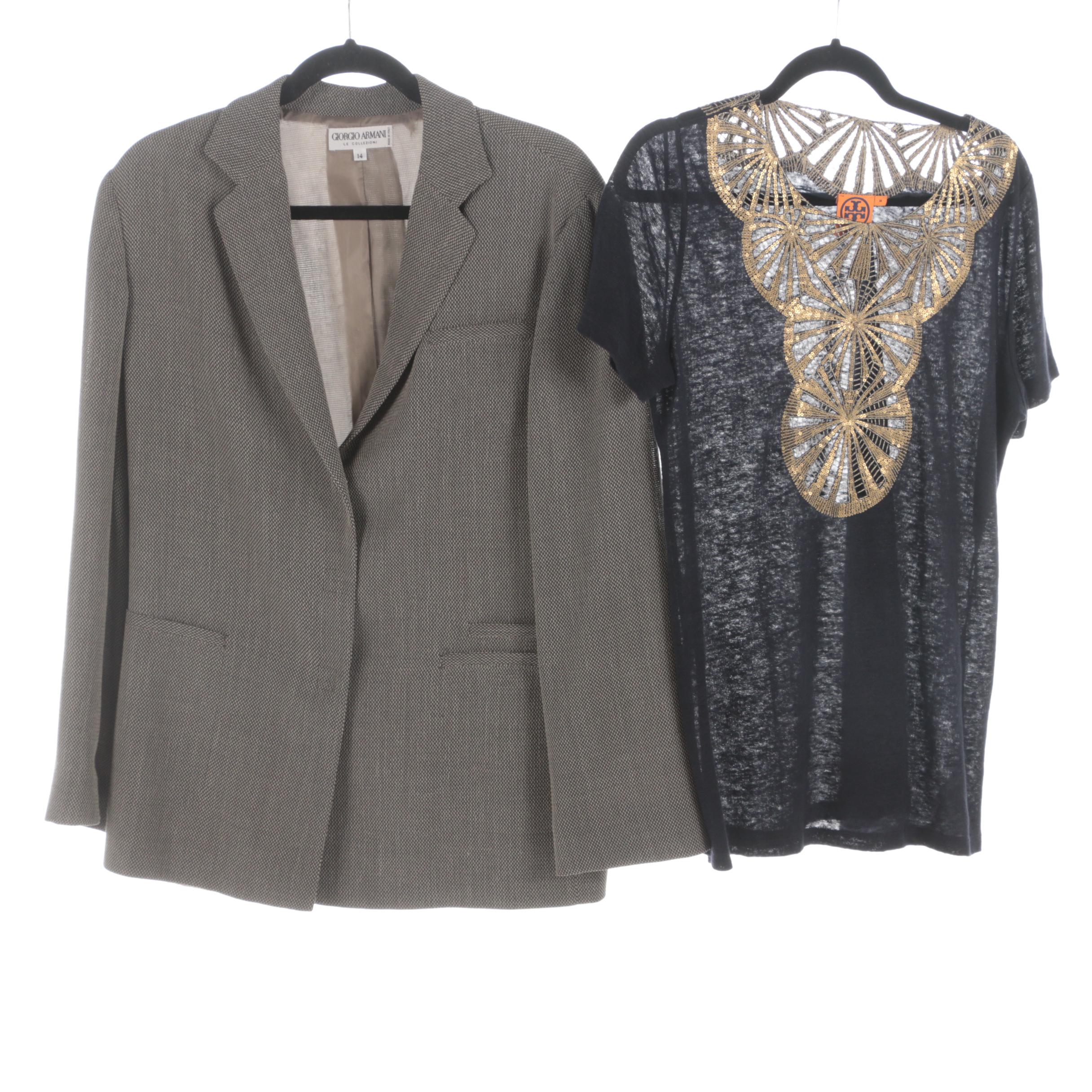 Giorgio Armani Le Collezioni Jackets and Silk Top with Tory Burch Linen Top