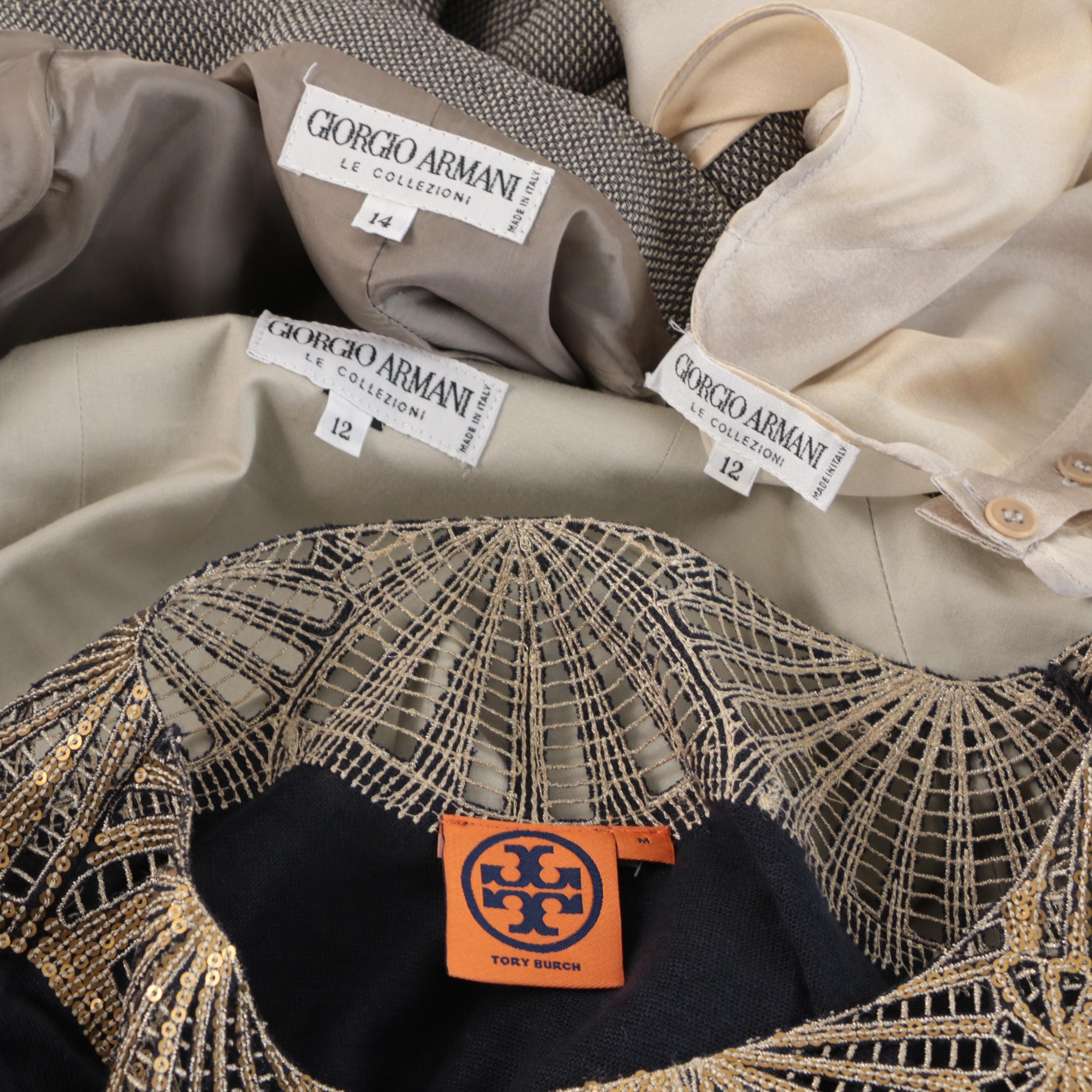 Giorgio Armani Le Collezioni Jackets and Silk Top with Tory Burch Linen Top