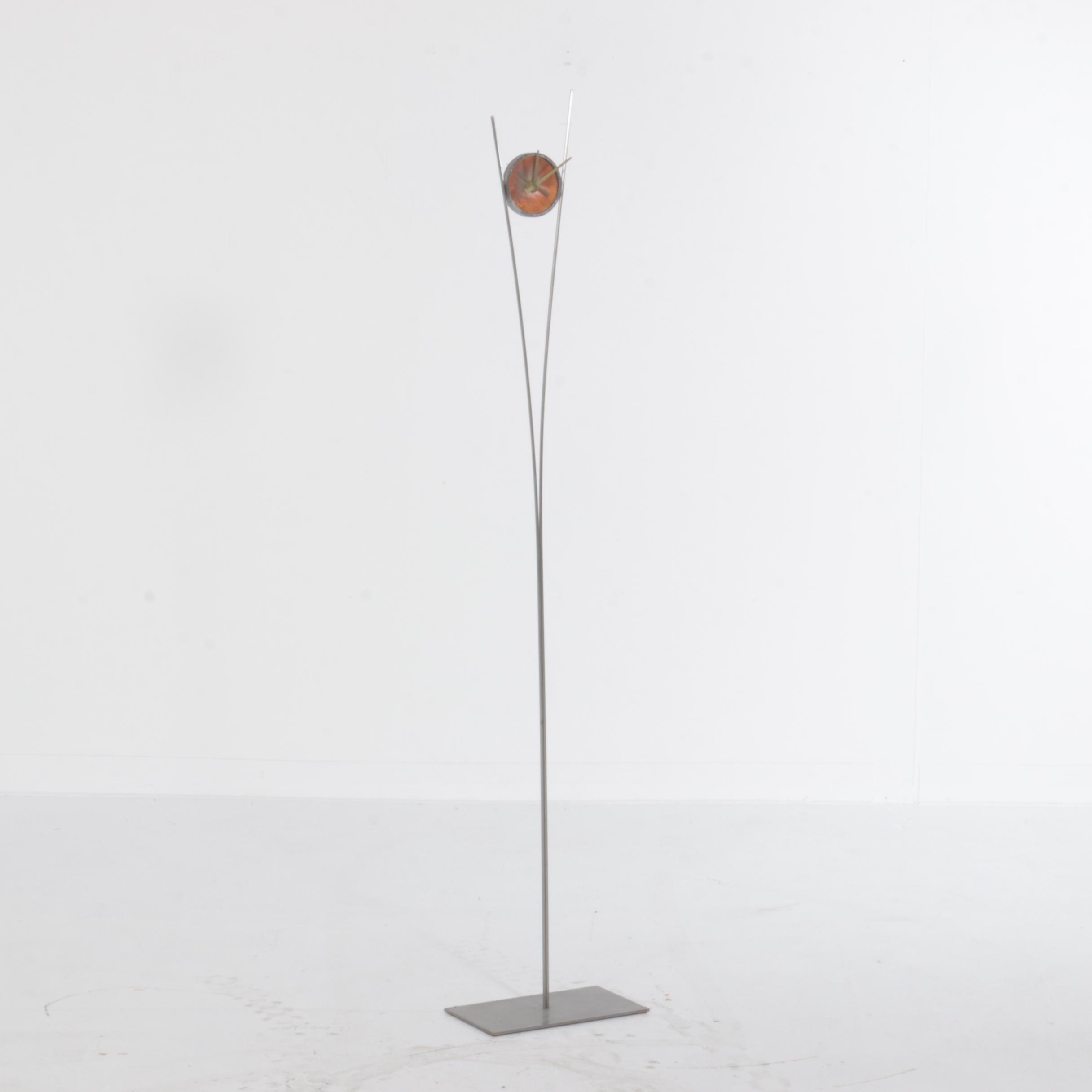 Mid Century Modern Sculptural Metal Floor Clock, Late 20th Century