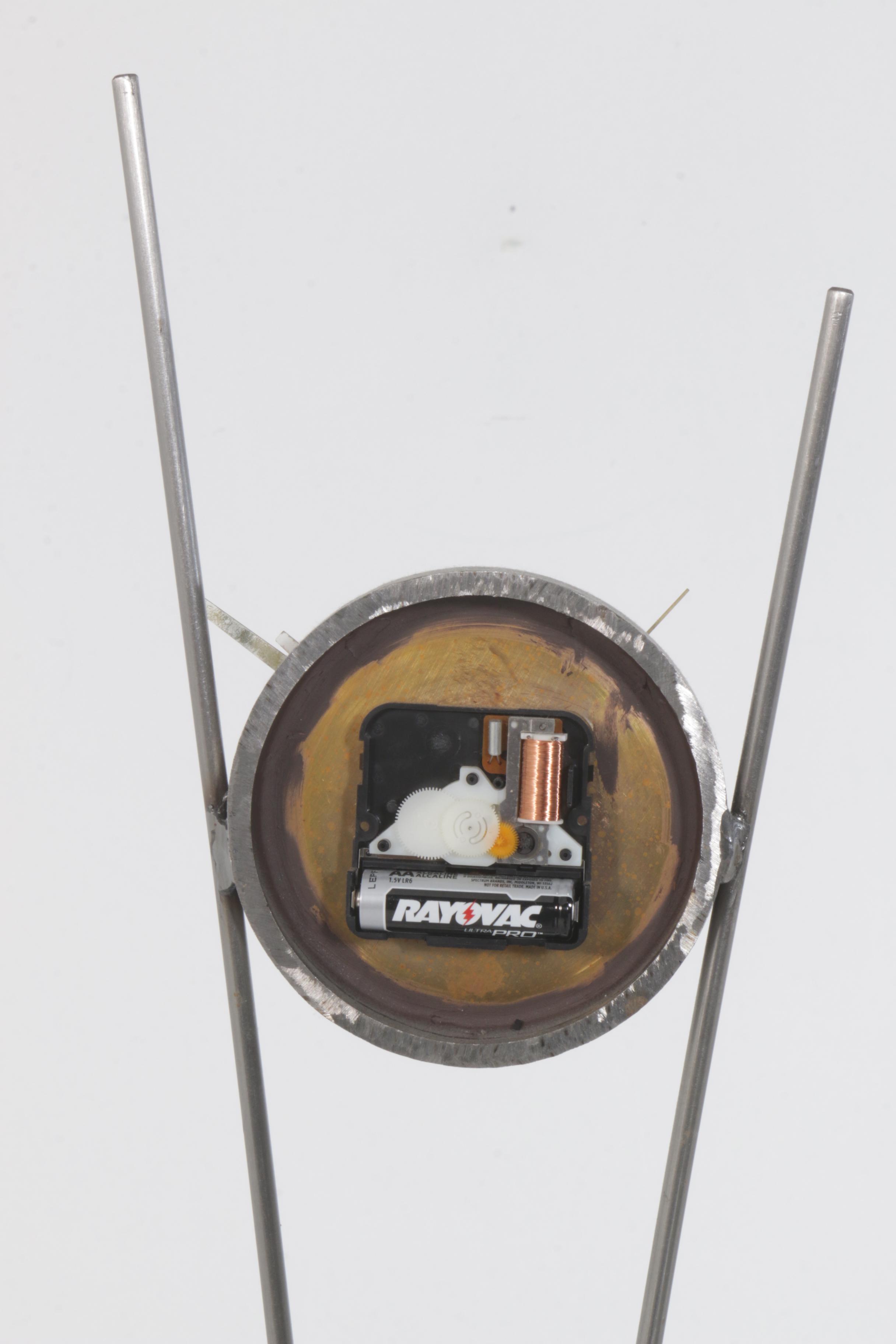 Mid Century Modern Sculptural Metal Floor Clock, Late 20th Century