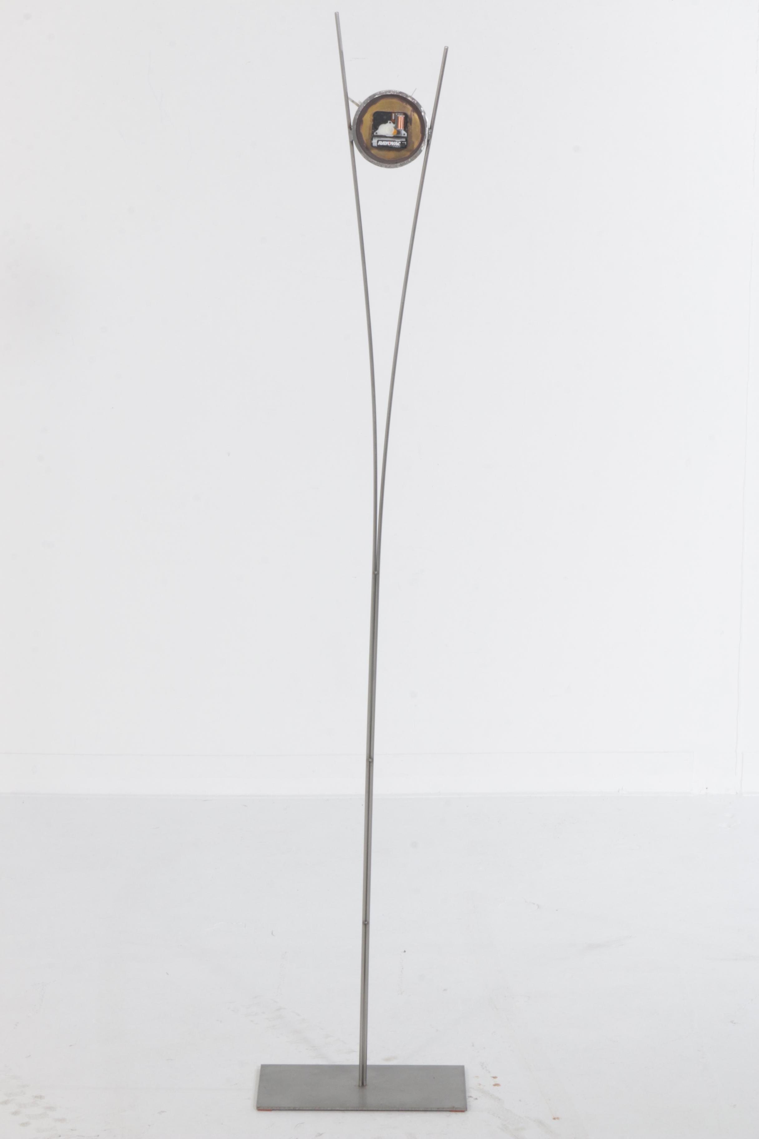 Mid Century Modern Sculptural Metal Floor Clock, Late 20th Century