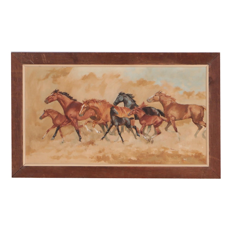 Oil Painting of Running Horses, 1966