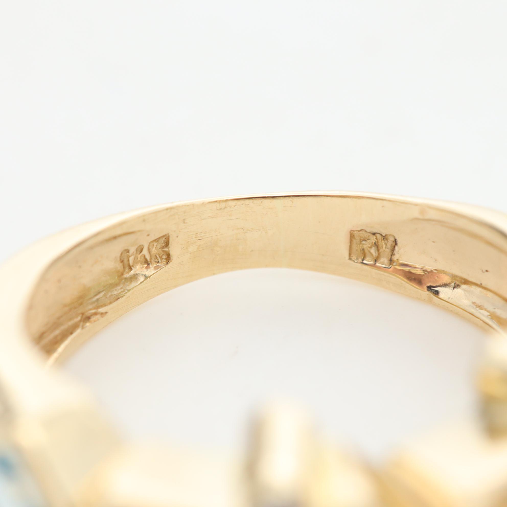 14K Gold Pink Tourmaline, Amethyst, Peridot, Citrine, Topaz and Diamond Ring