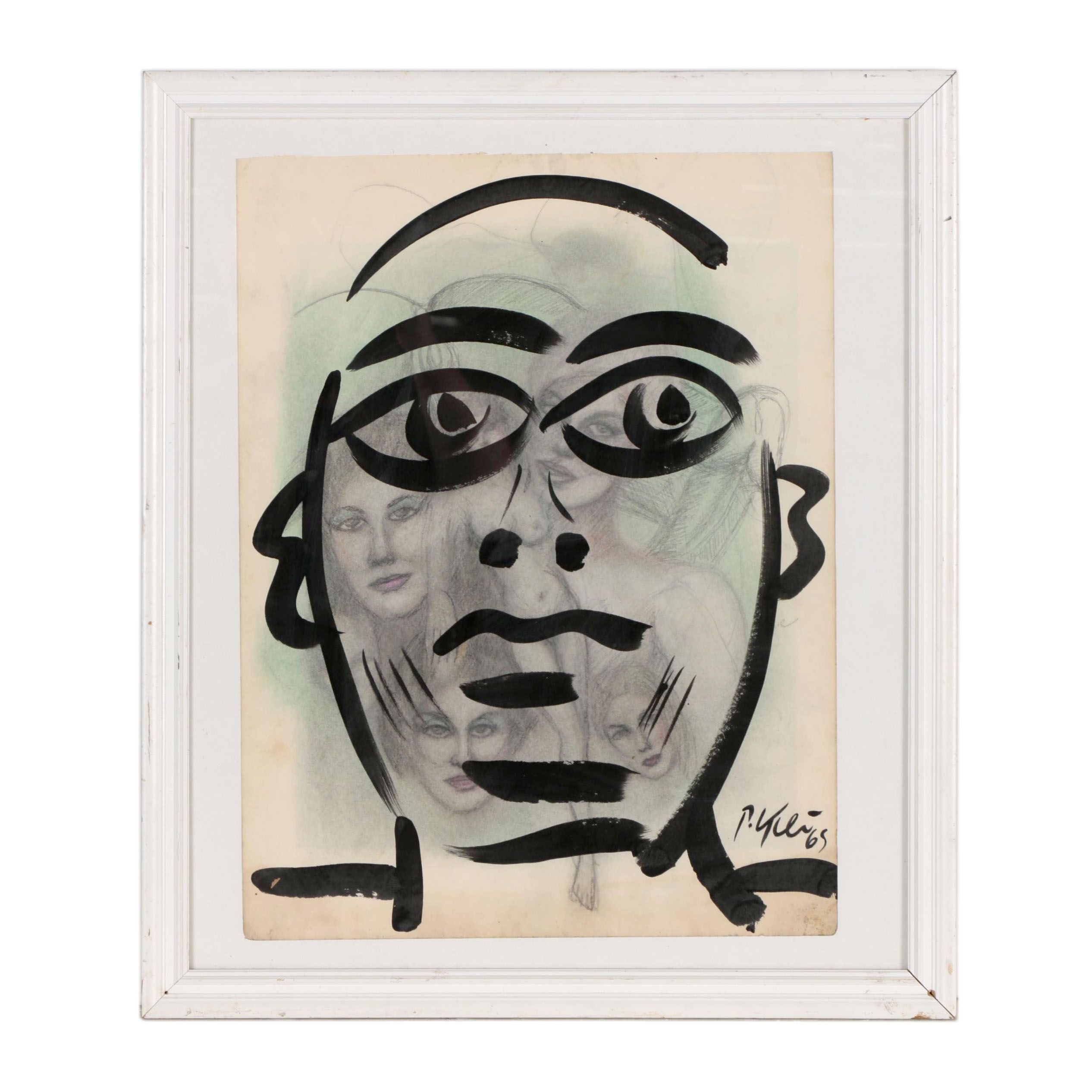 Peter Keil Figural Mixed Media Painting, 1965