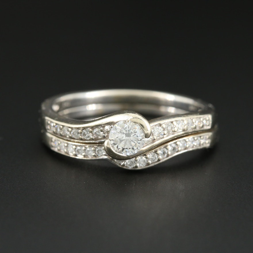 14K White Gold Diamond Ring and Shadow Band