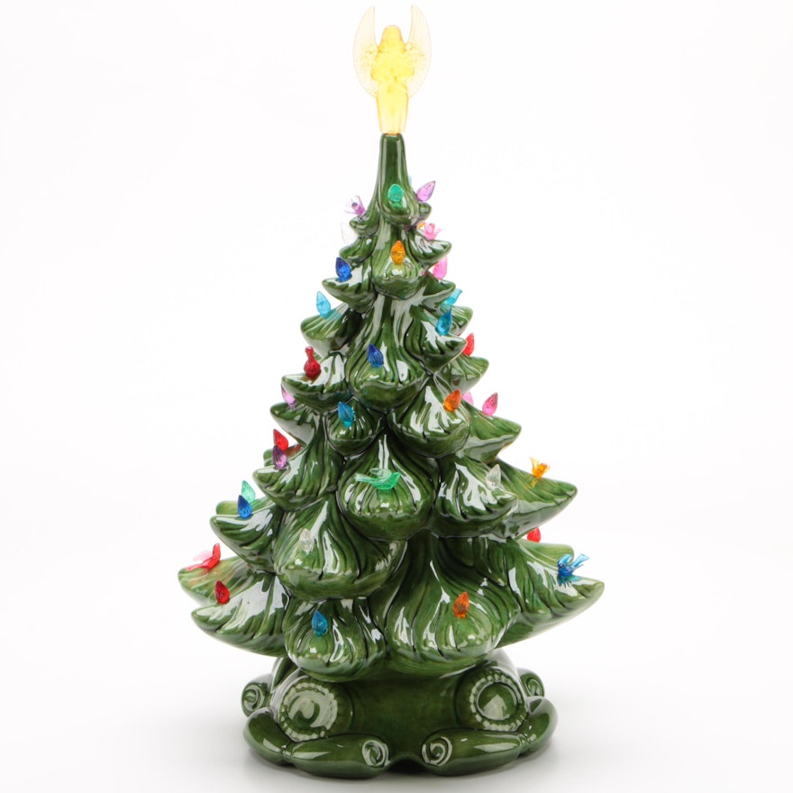 Illuminated Ceramic Tabletop Christmas Tree, Contemporary