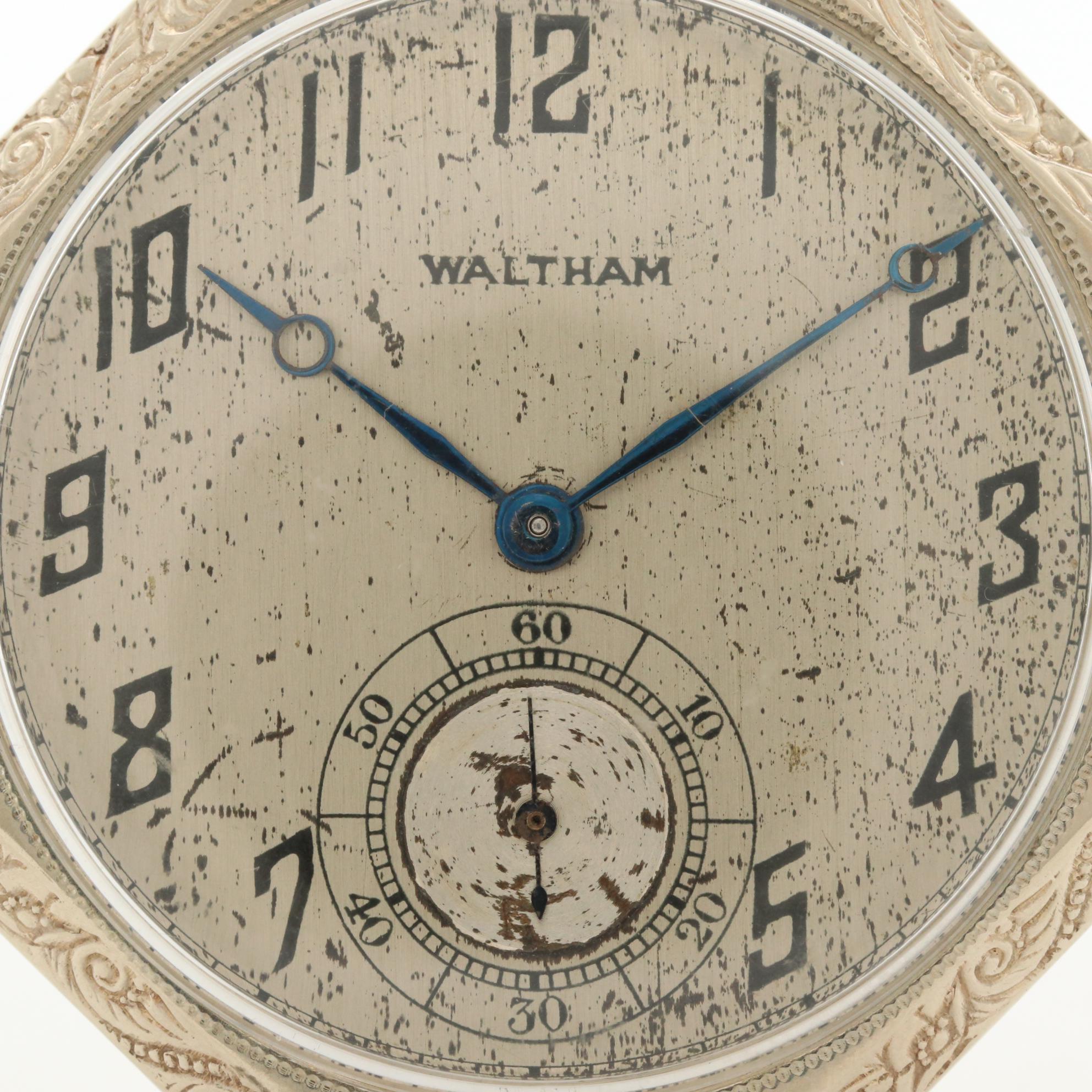 Vintage 14K White Gold Waltham Pocket Watch, Circa 1925
