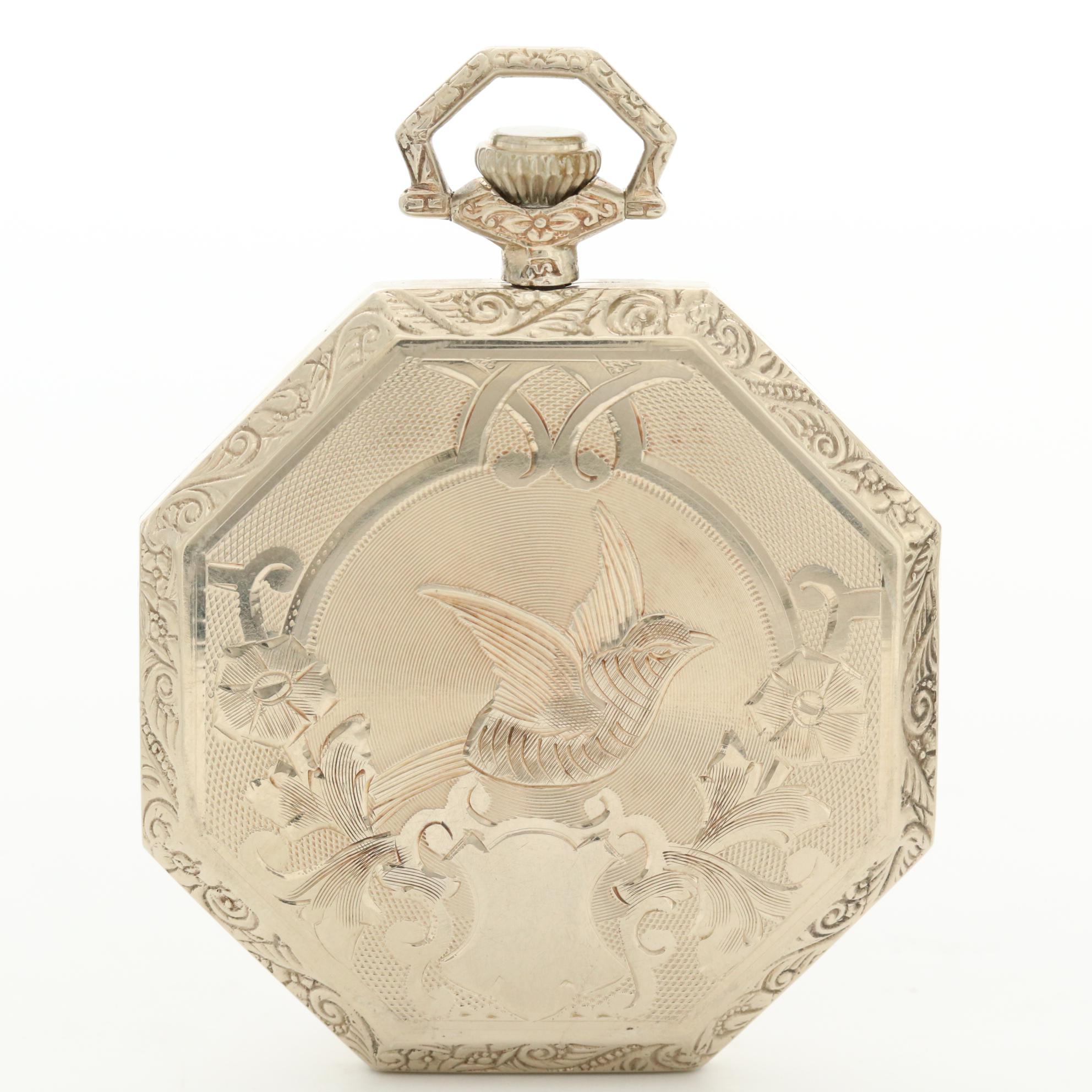 Vintage 14K White Gold Waltham Pocket Watch, Circa 1925