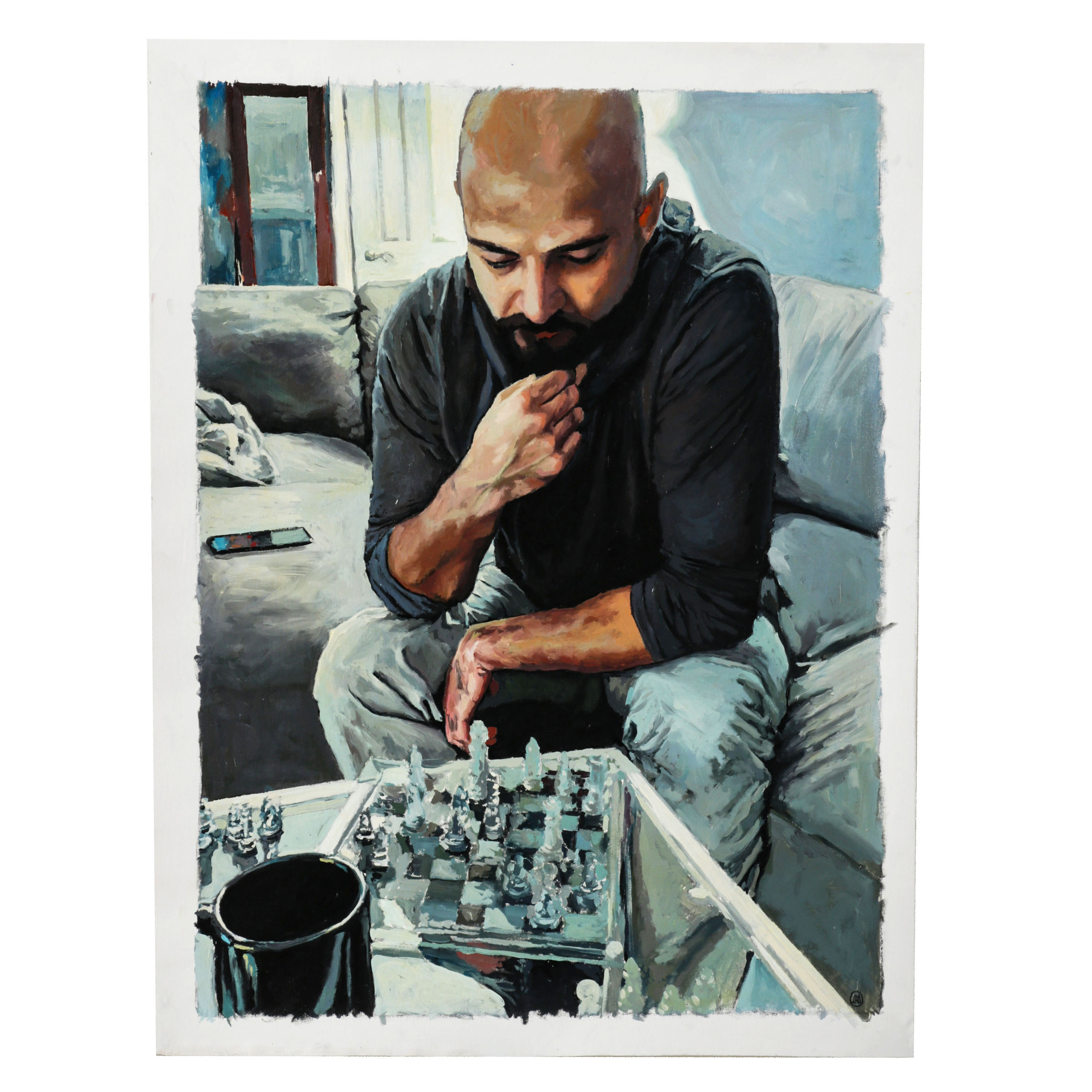 Martin Azari Oil Painting "Portrait of Homer Playing Chess"