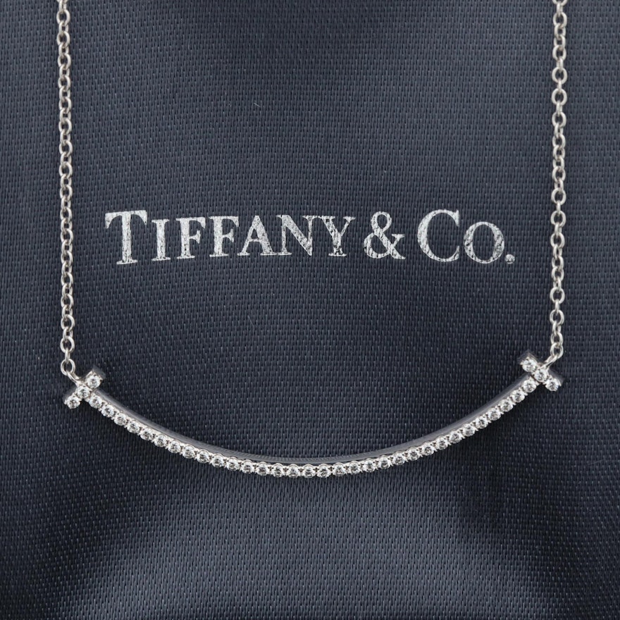 Tiffany & Co. "T Smile" 18K White Gold Diamond Necklace