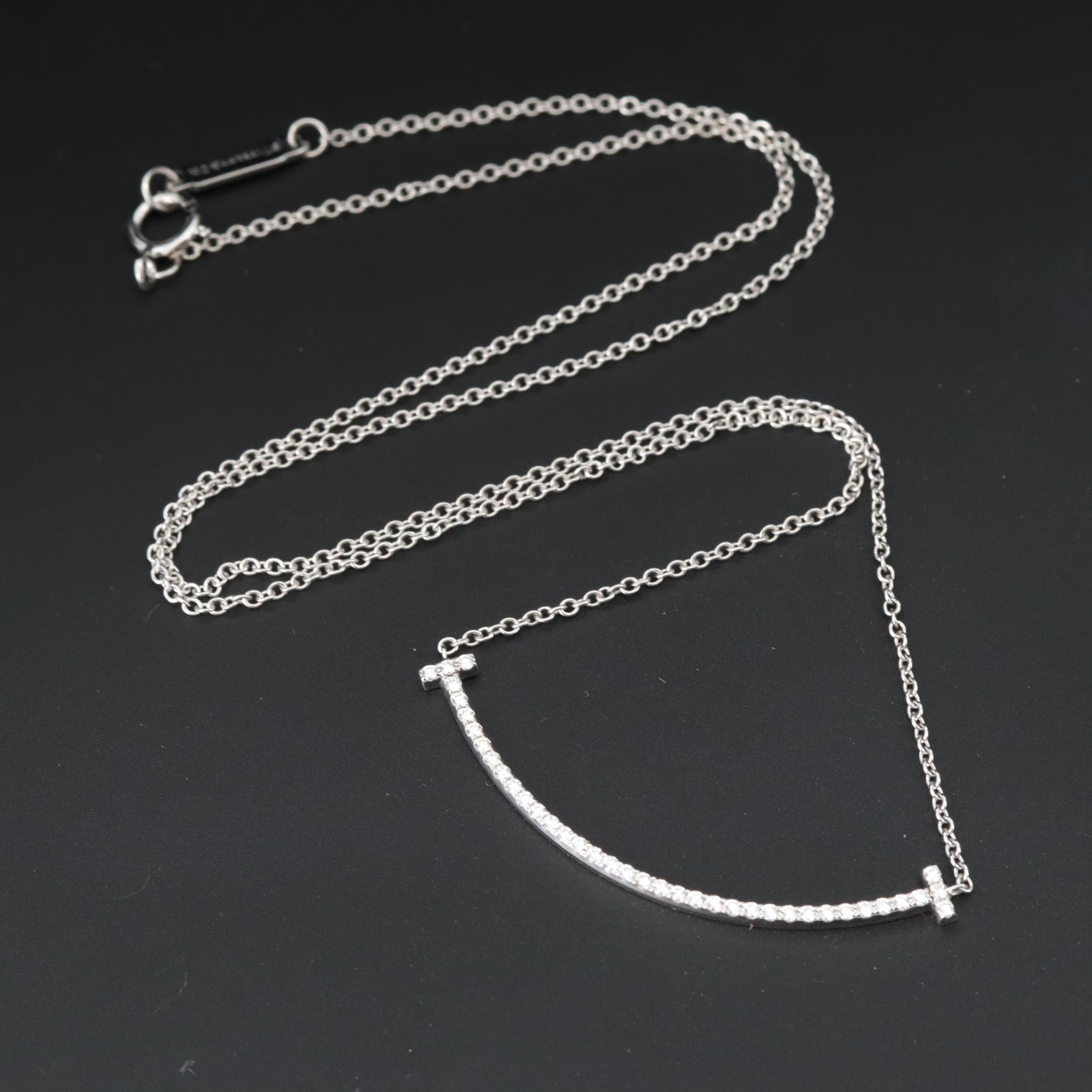 Tiffany & Co. "T Smile" 18K White Gold Diamond Necklace