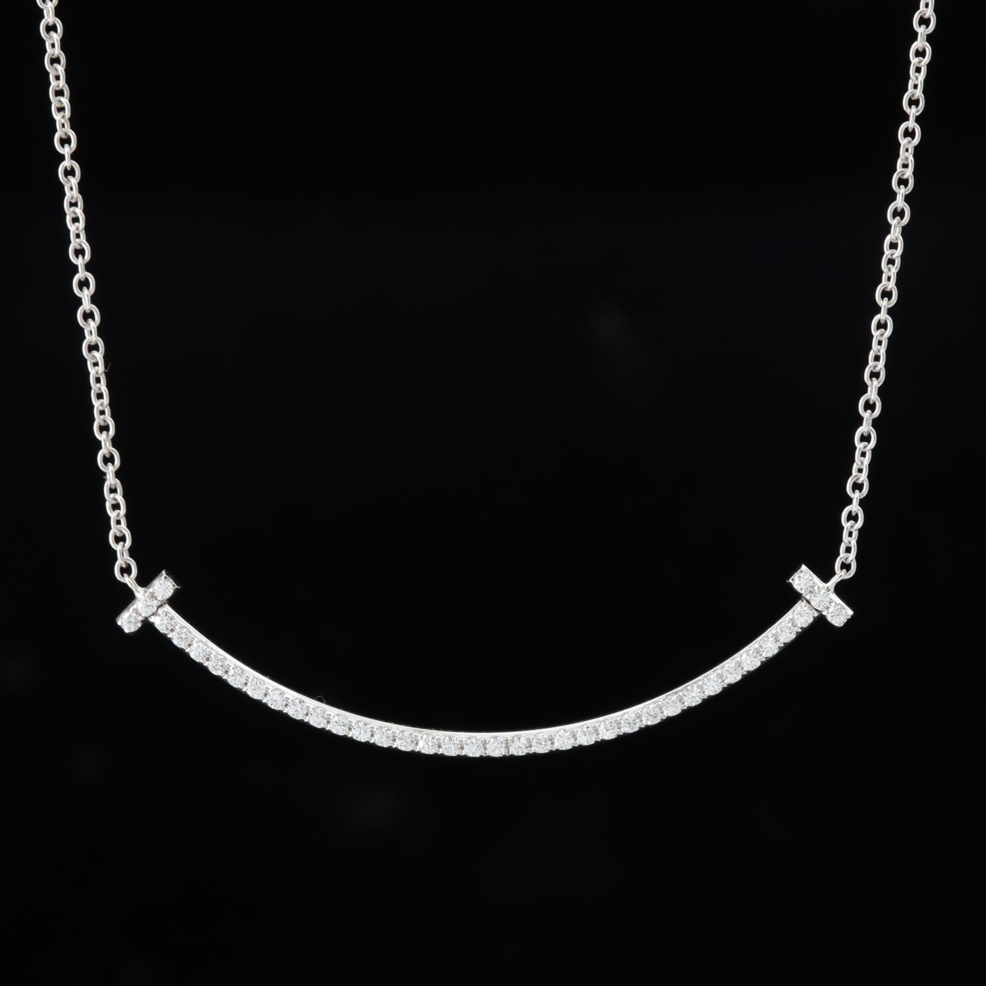 Tiffany & Co. "T Smile" 18K White Gold Diamond Necklace